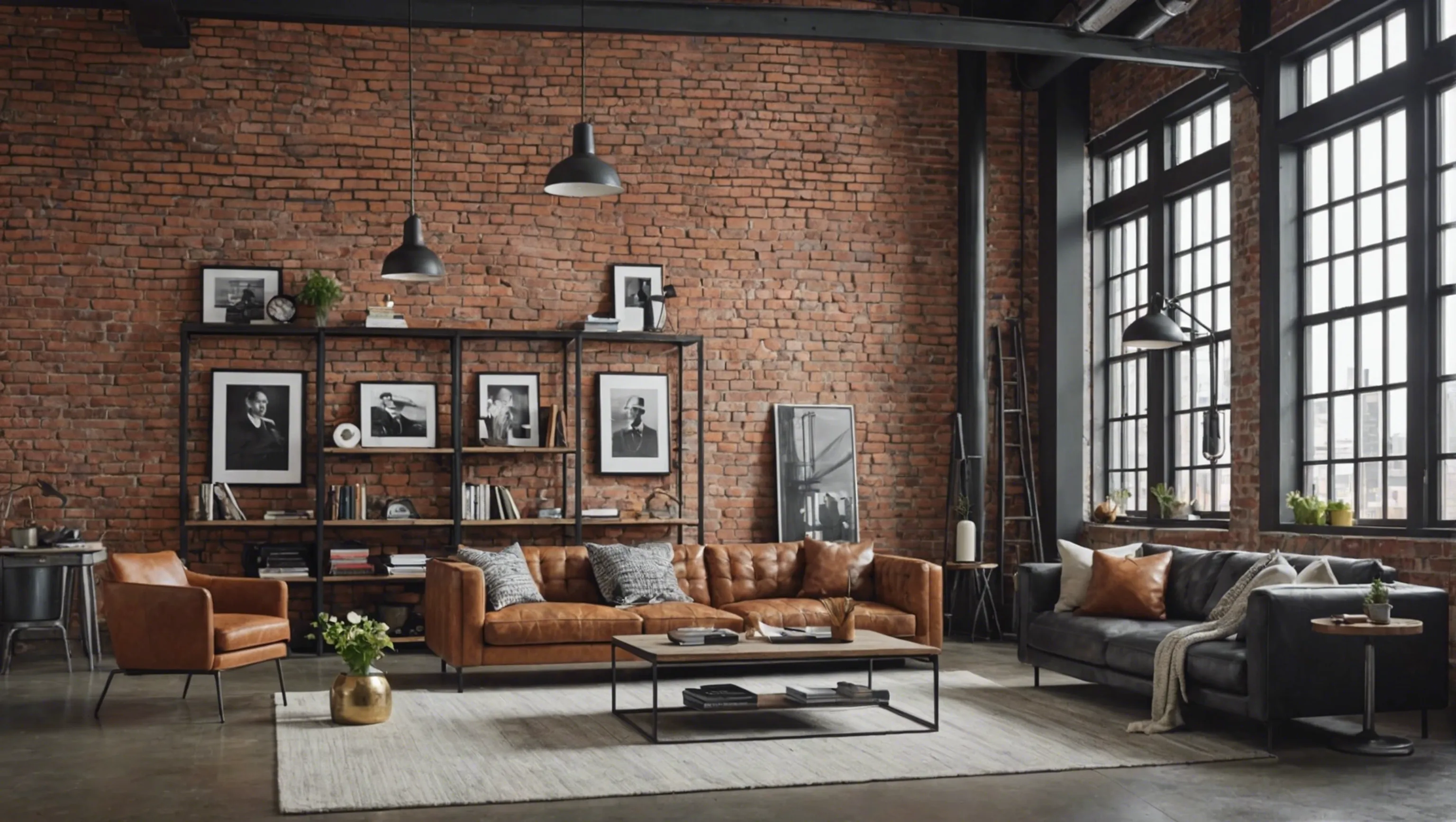 Loft avec mur en briques dans un décor industriel