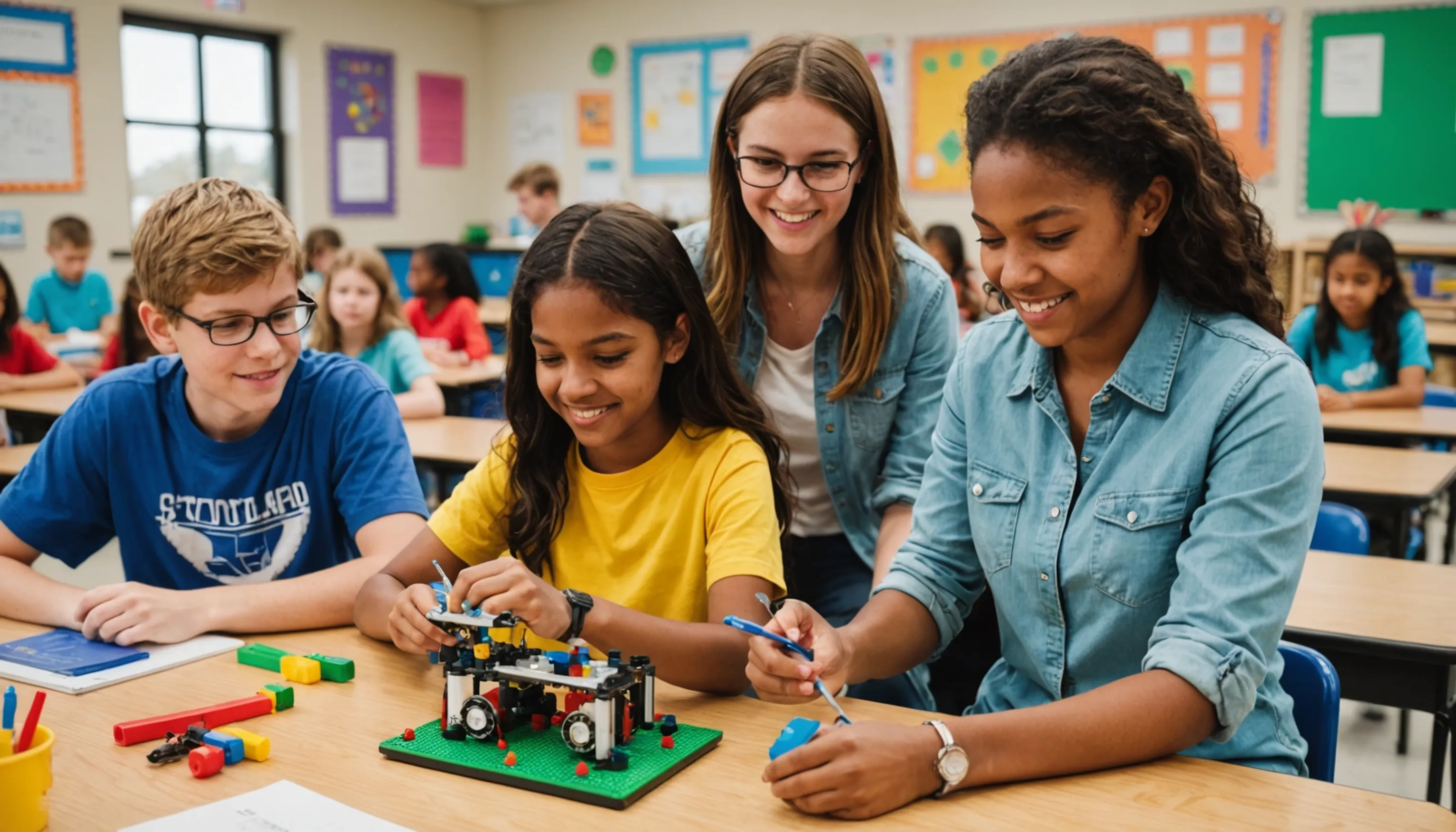 Engaged students participating in STEM activities in a classroom setting