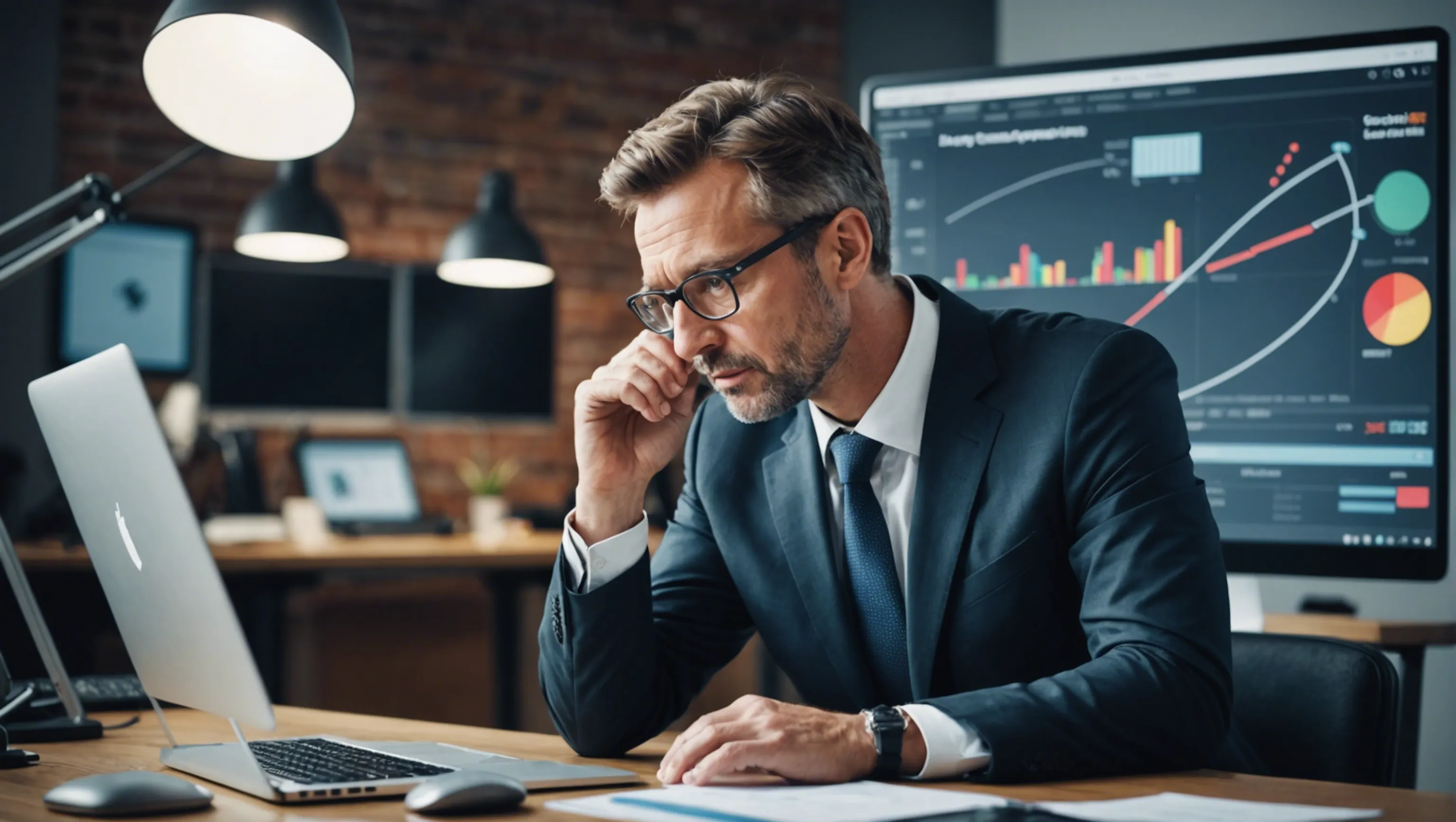 Illustration d'un directeur de l'innovation analysant la concurrence sur le marché