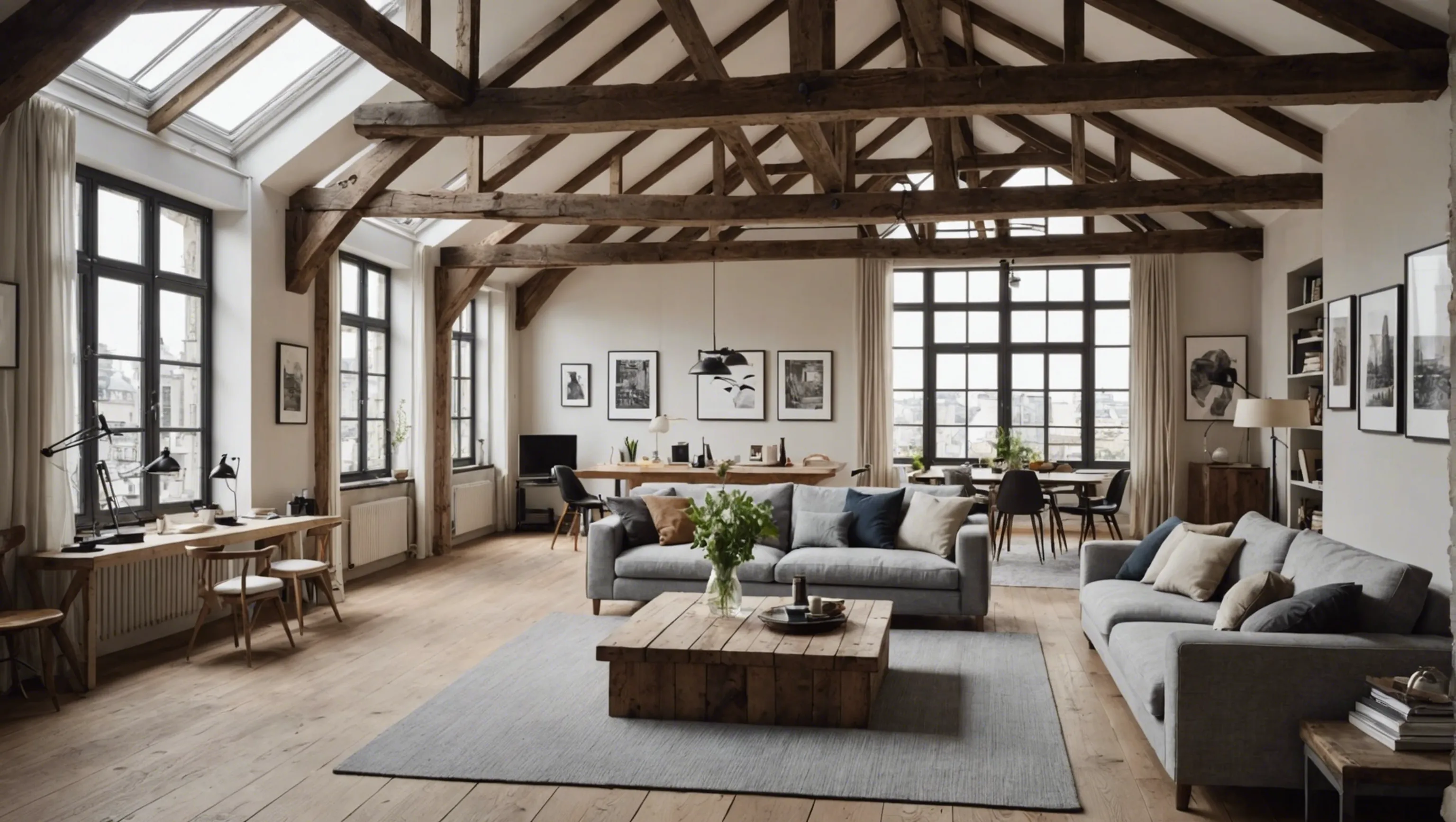 Loft parisien avec poutres apparentes