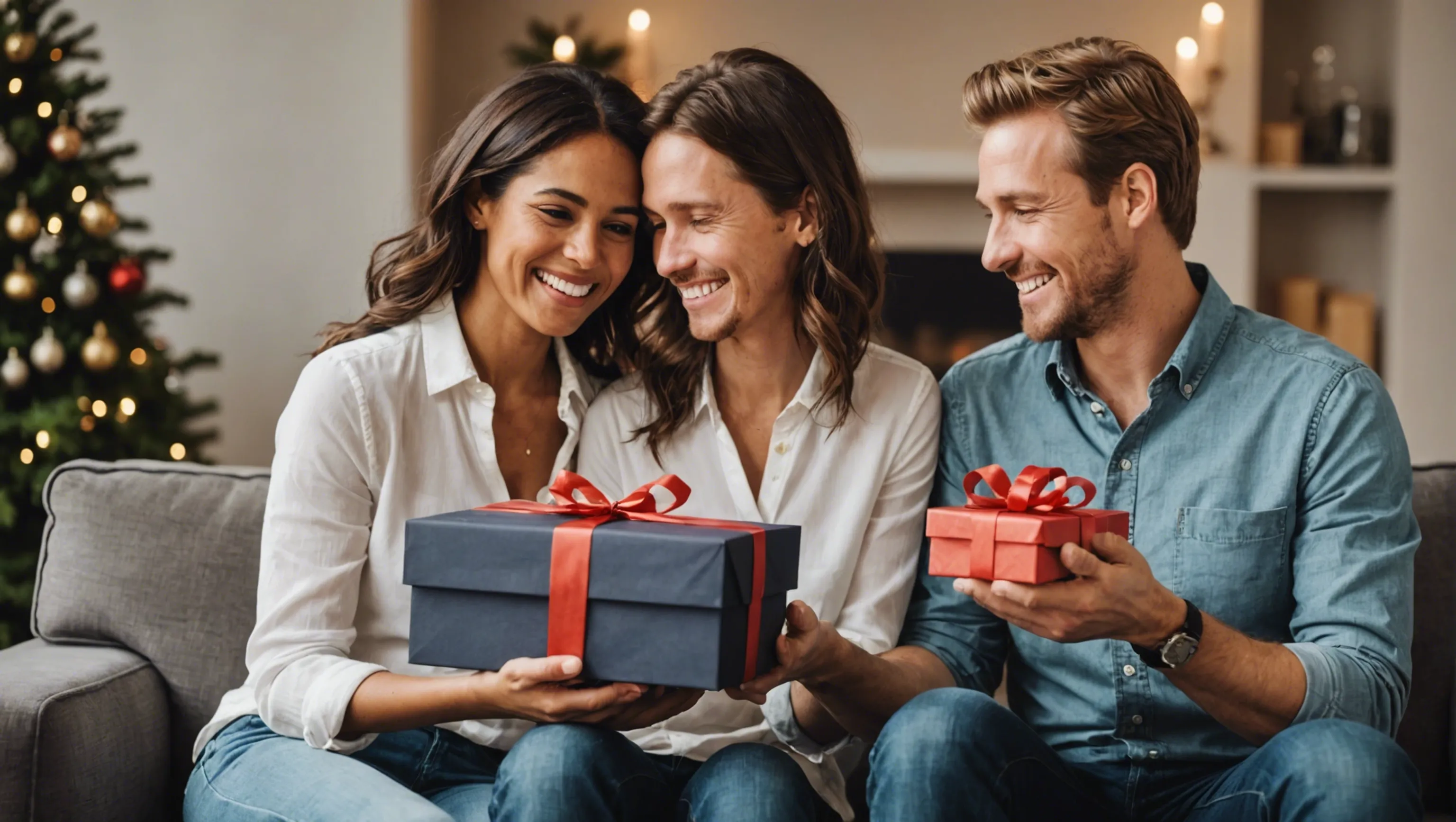 Couple heureux recevant une box cadeau