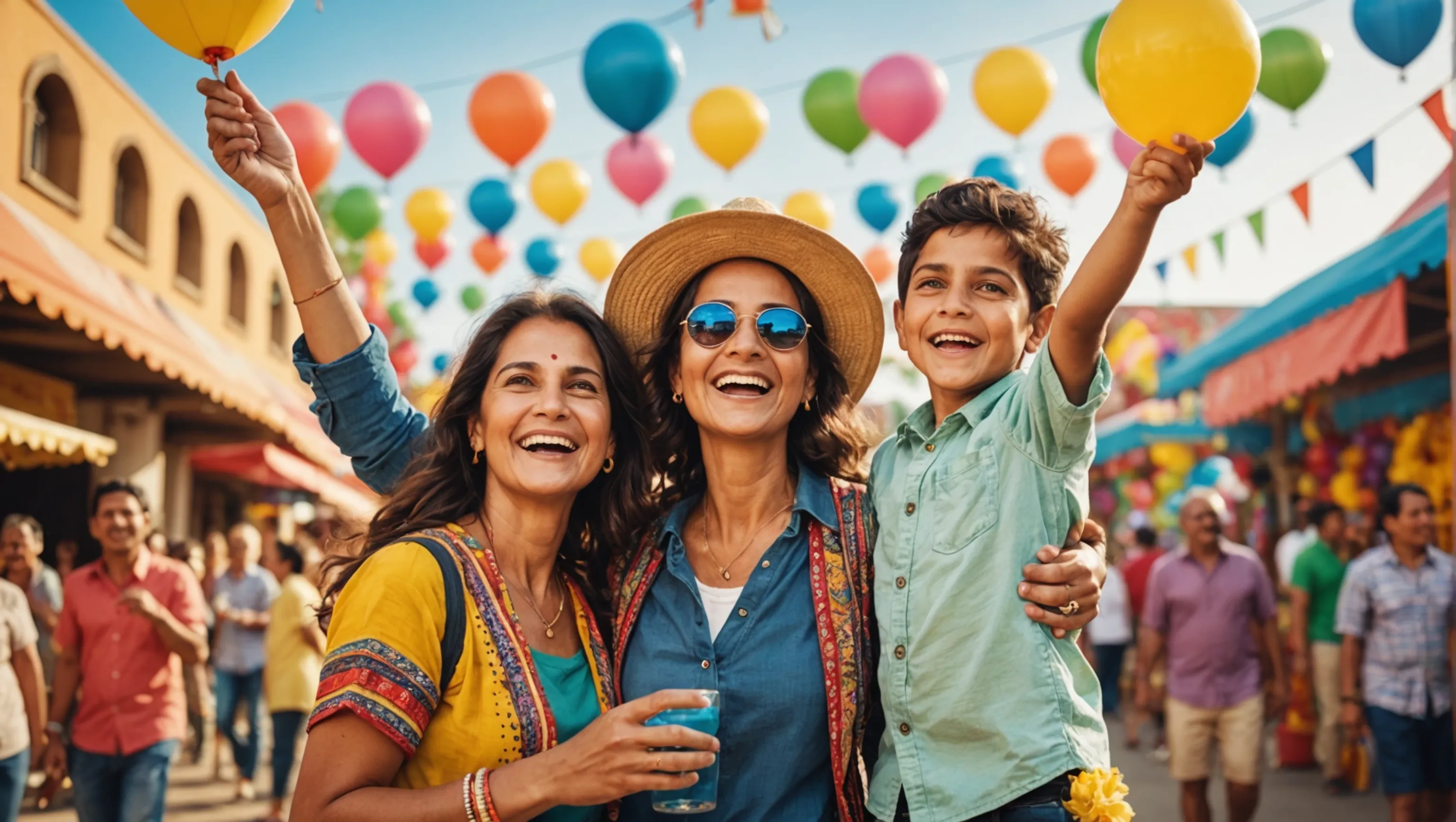 Family enjoying local festivals and events during their trip