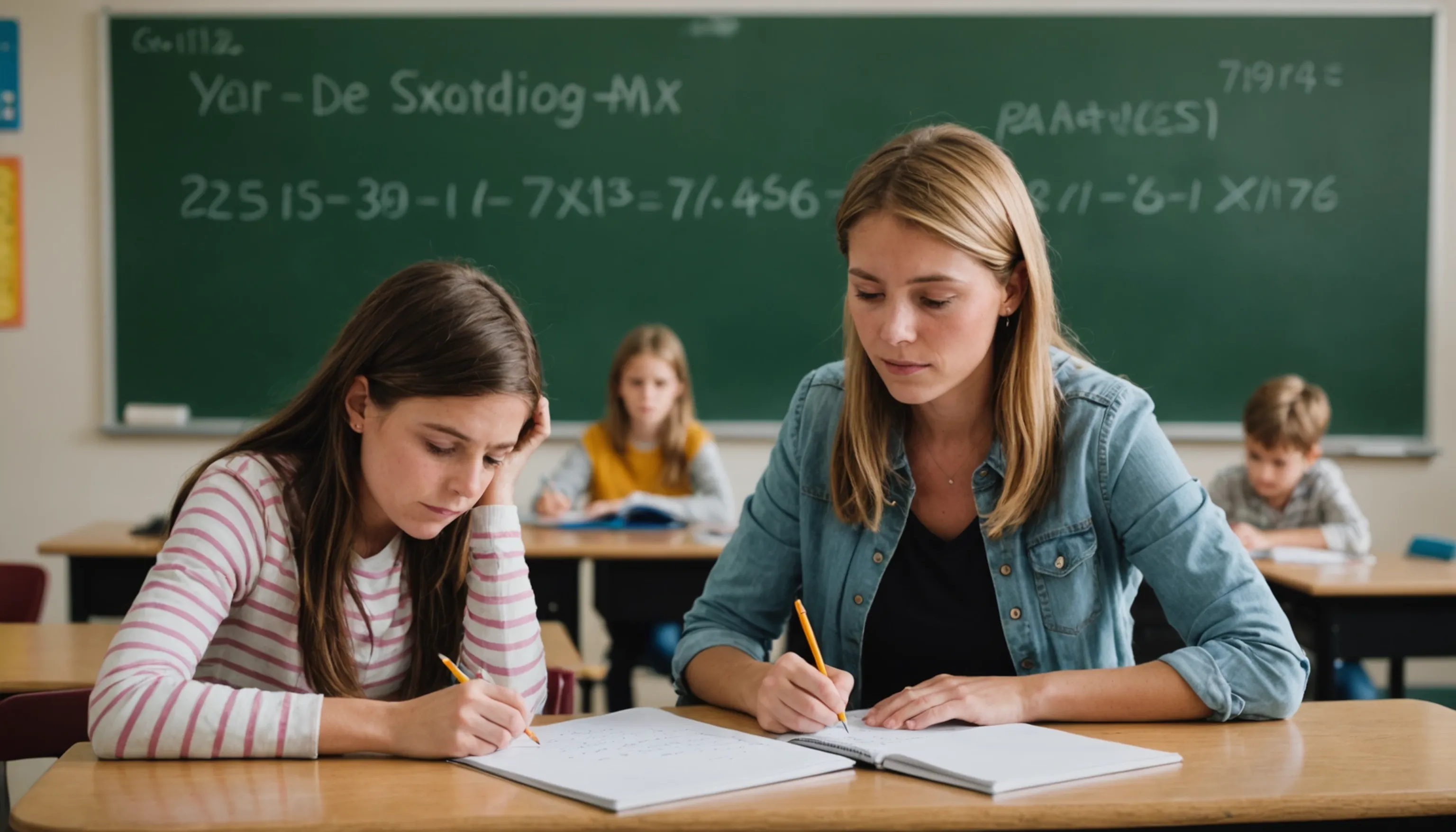 Parent or teacher helping a teenager reduce math anxiety