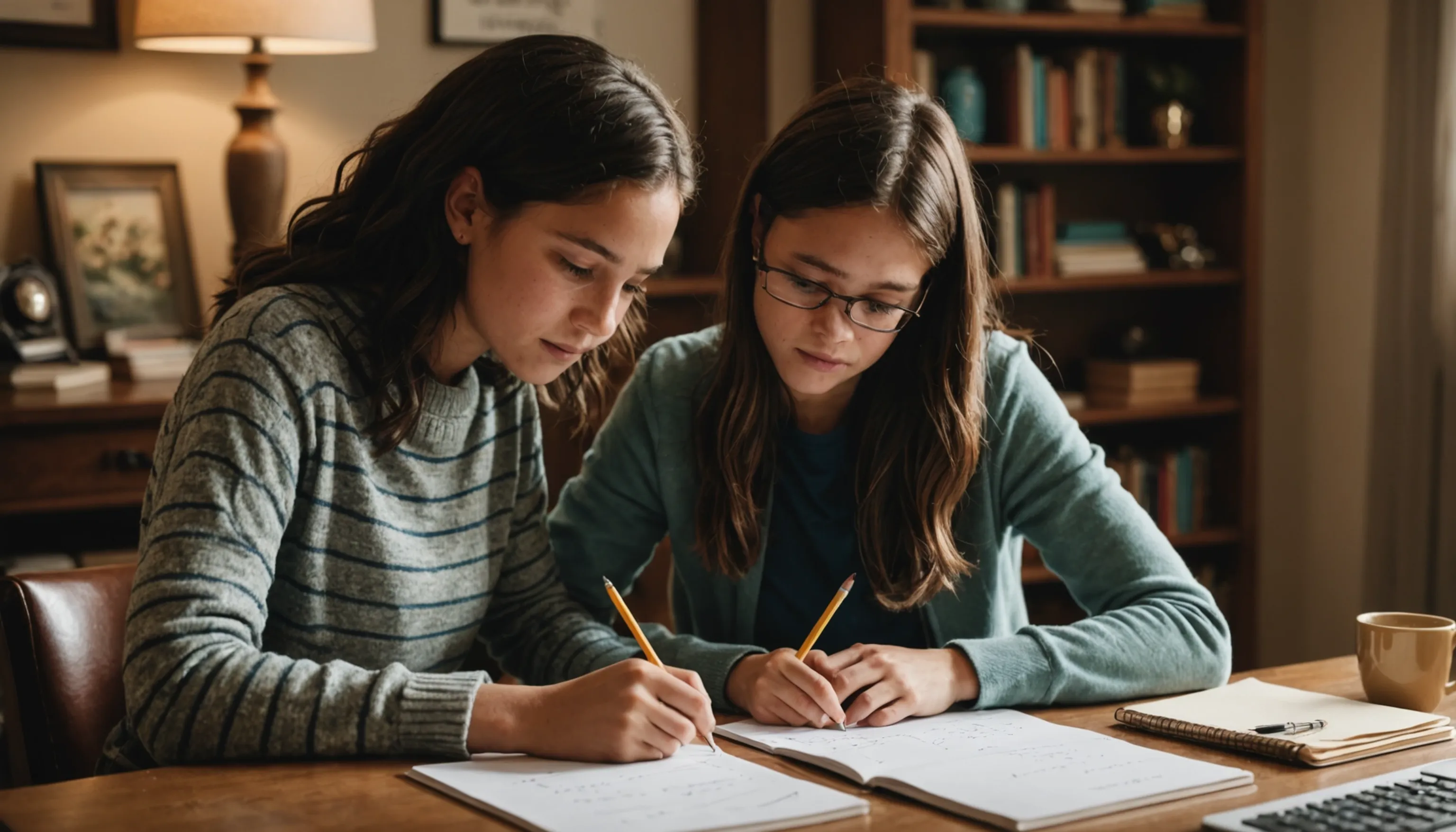 Parent helping teenager improve math skills