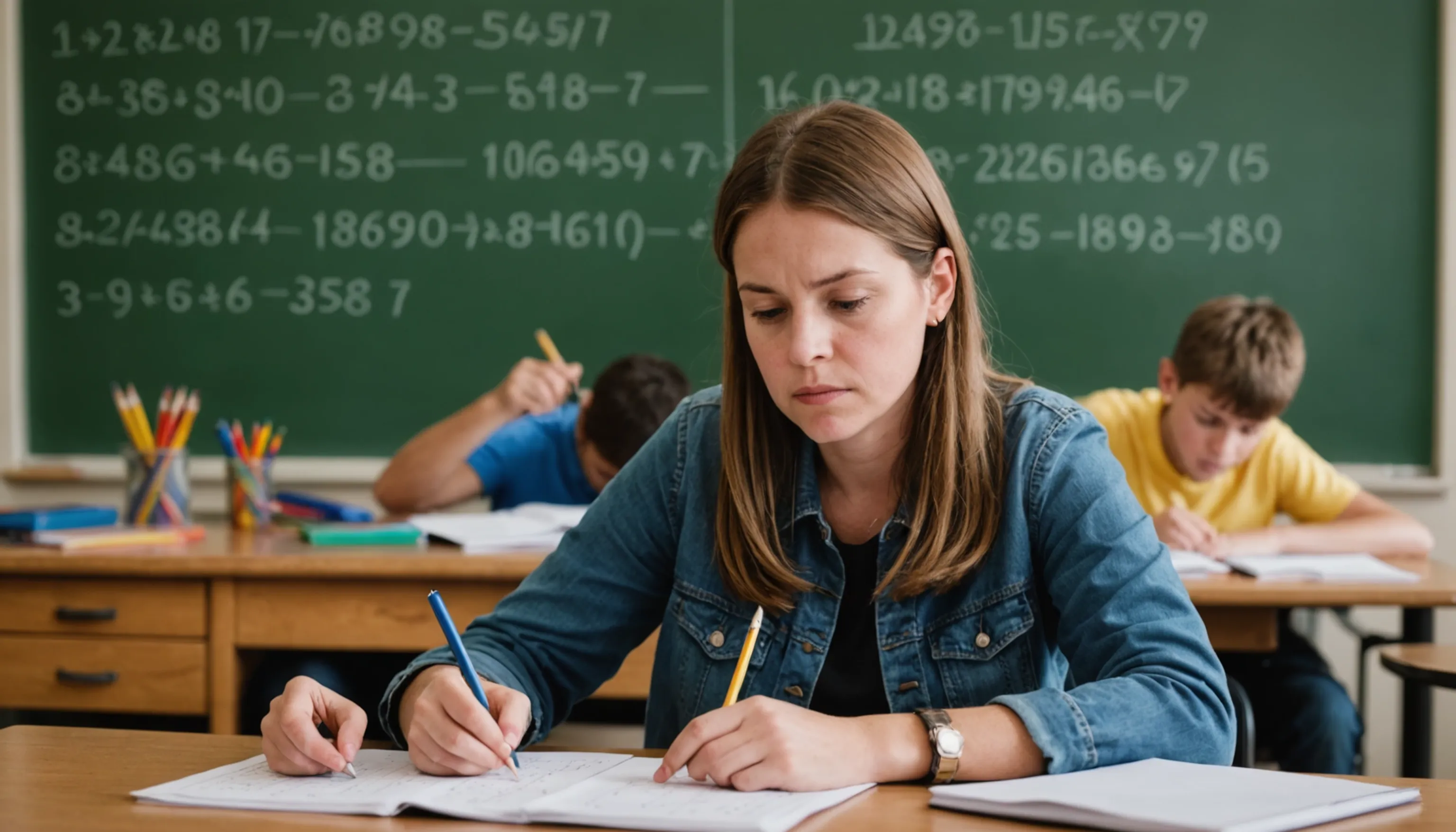 Parent or teacher helping an 8th grader with math anxiety