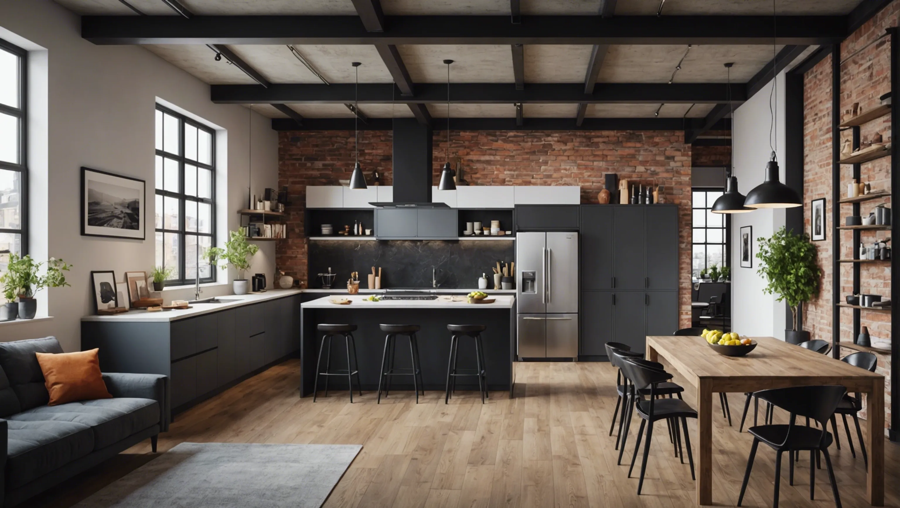 Loft avec cuisine ouverte pour espaces de vie contemporains