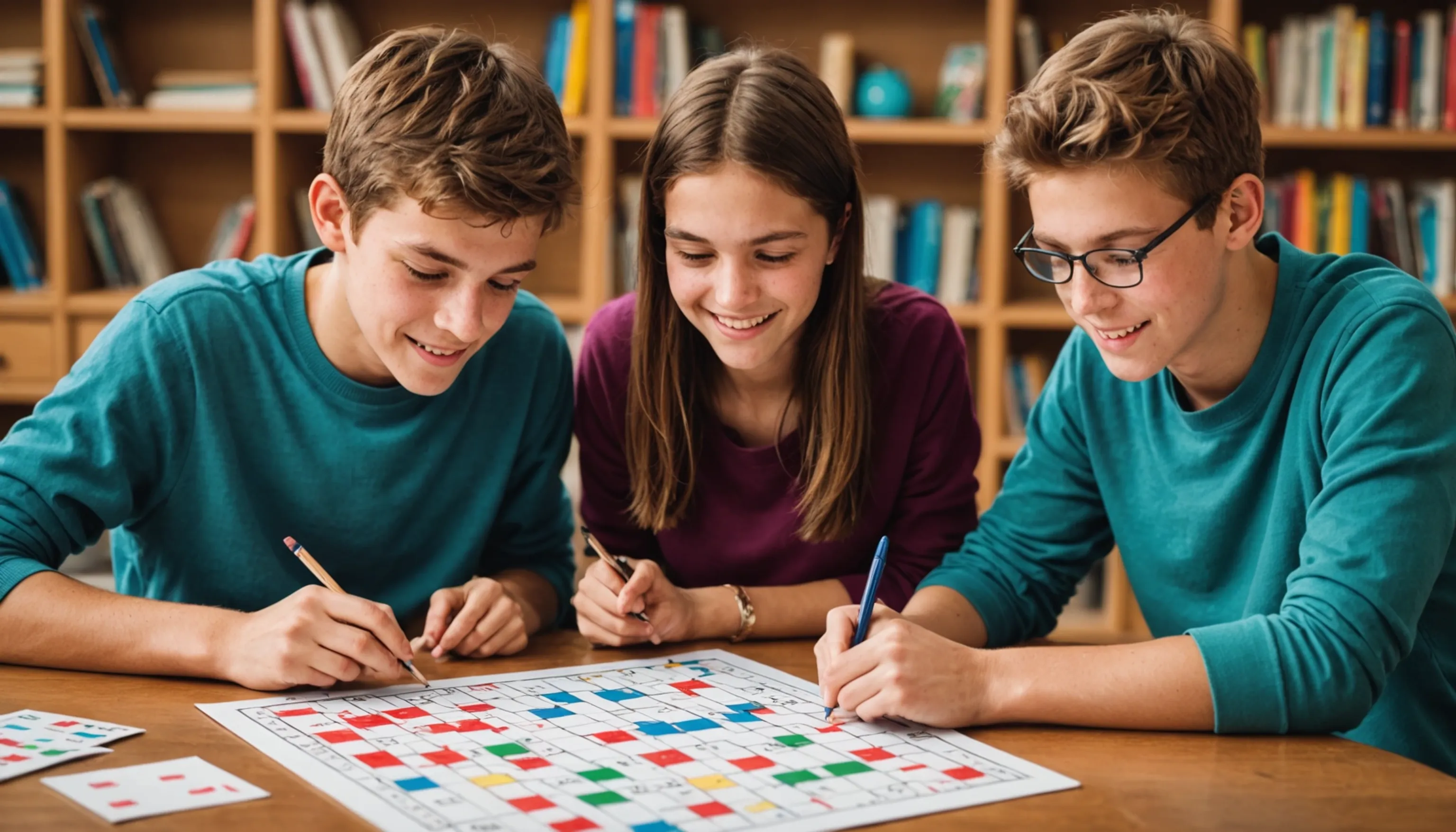 Teenagers engaged in solving number puzzles