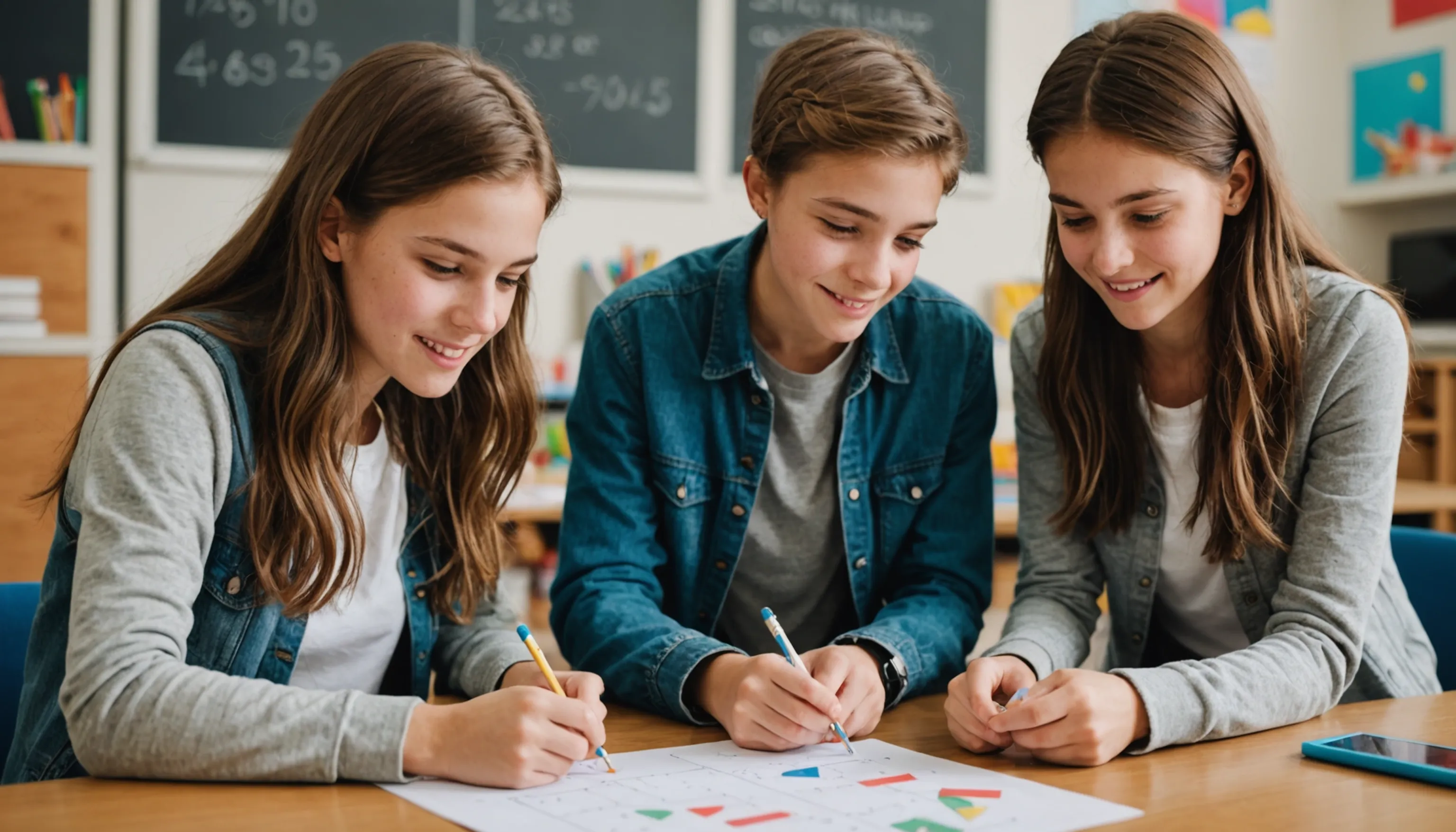 Teenagers playing games to overcome math anxiety