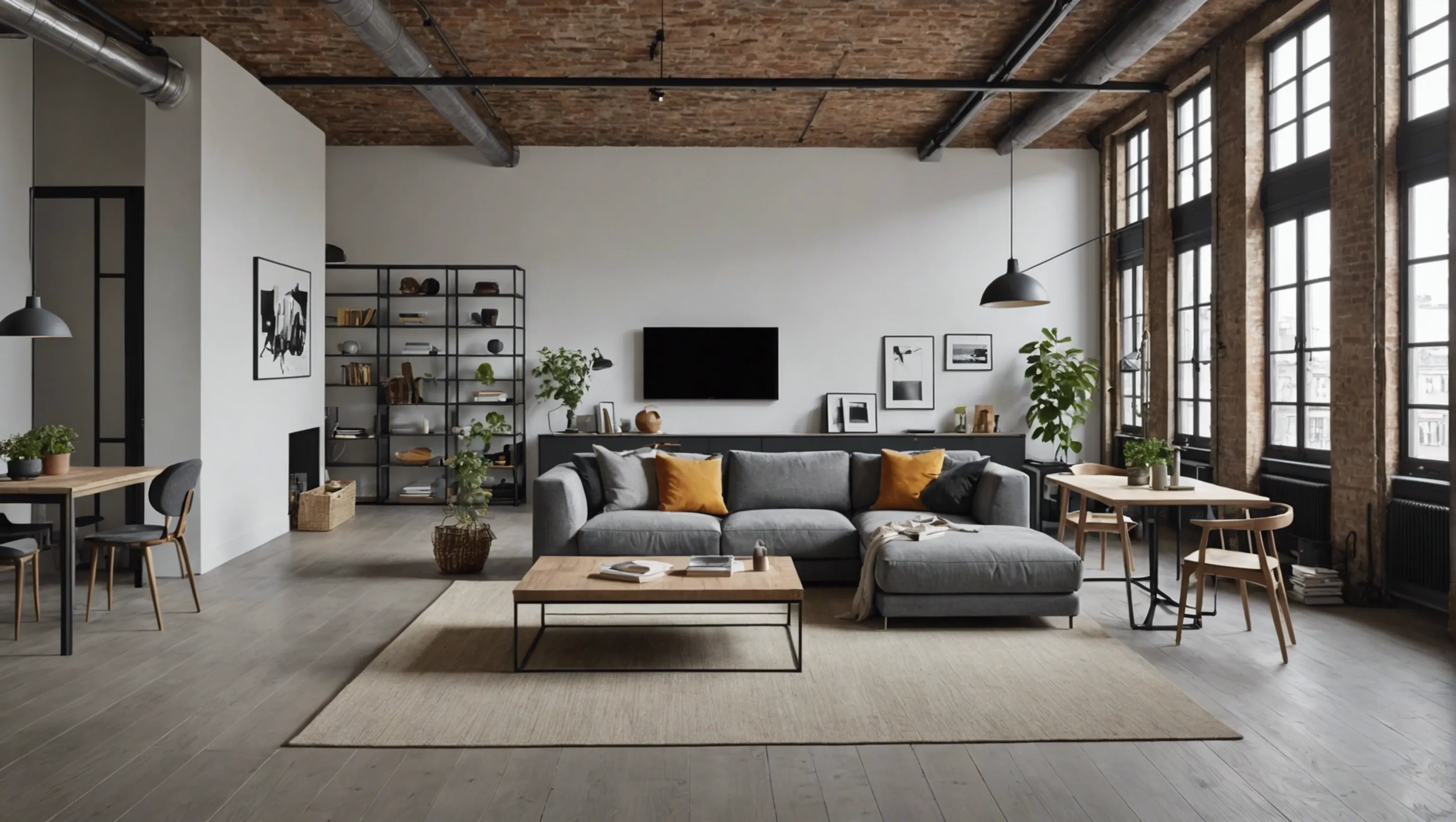 Disposition de l'espace et du mobilier dans un loft avec style loft milanais à Paris