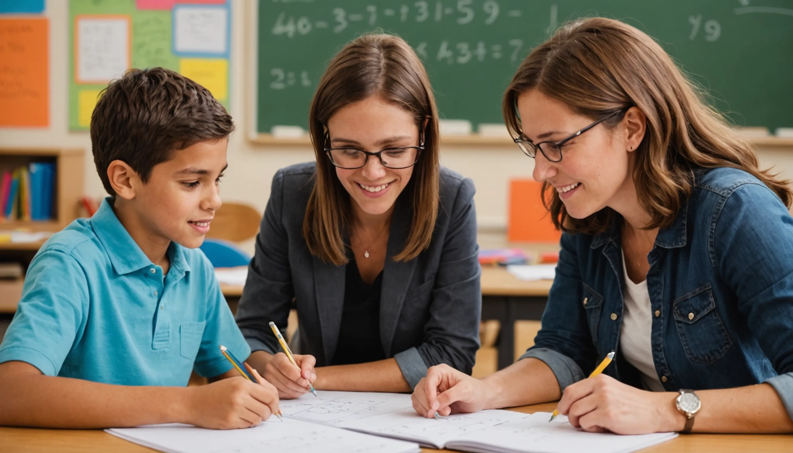 Parent or teacher helping a teenager to love math