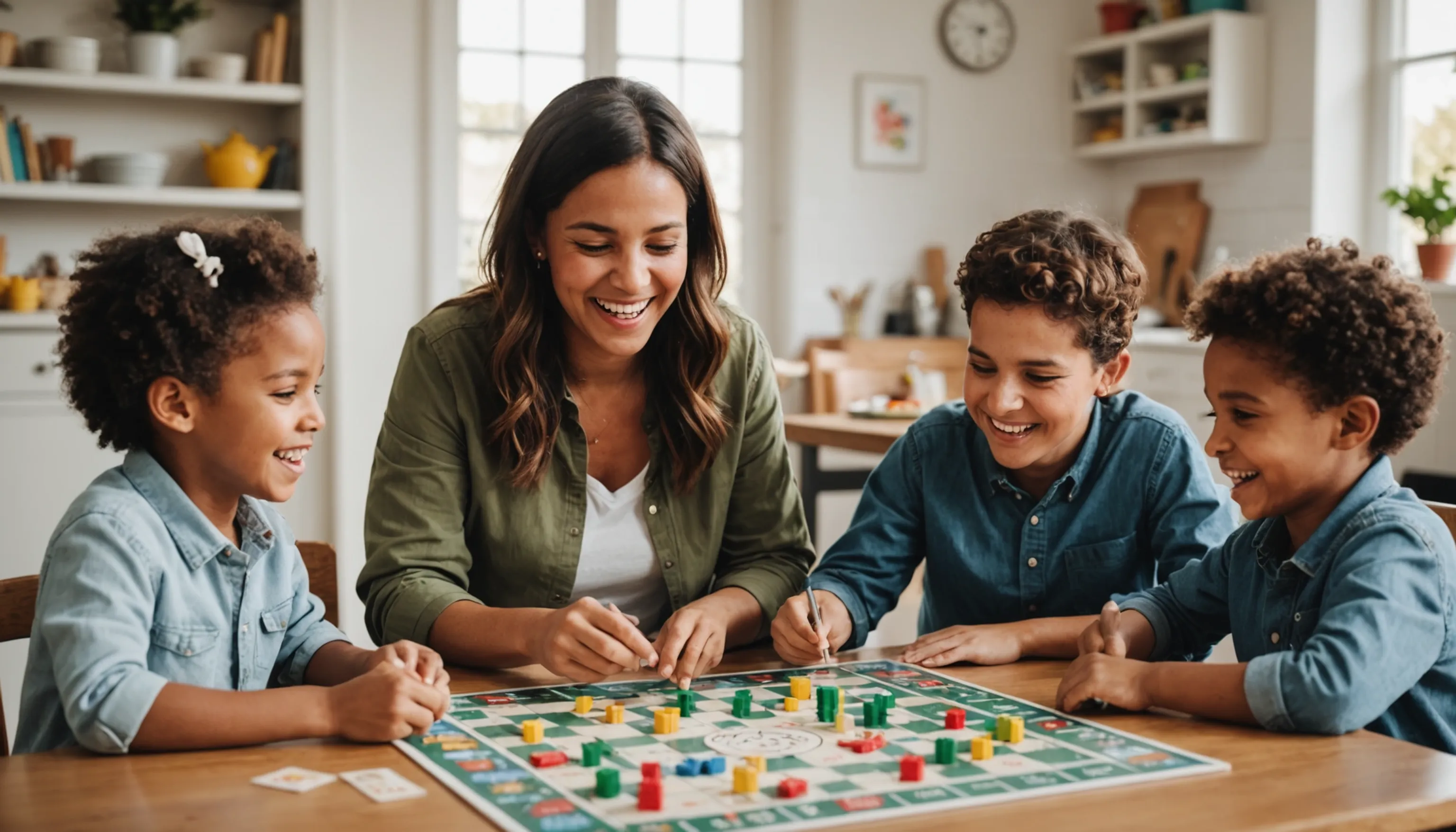 Family enjoying math board games together