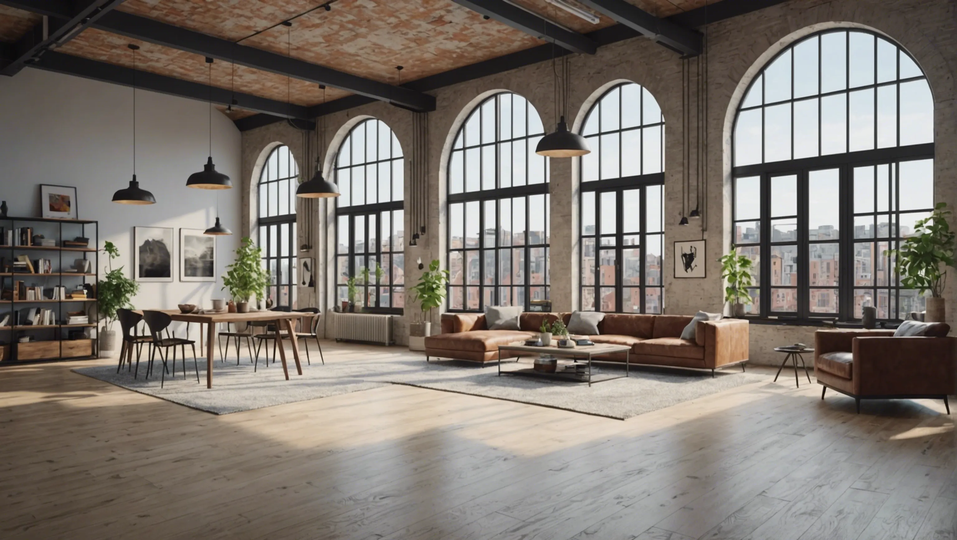 Loft avec grandes fenêtres lumineux et inspirant