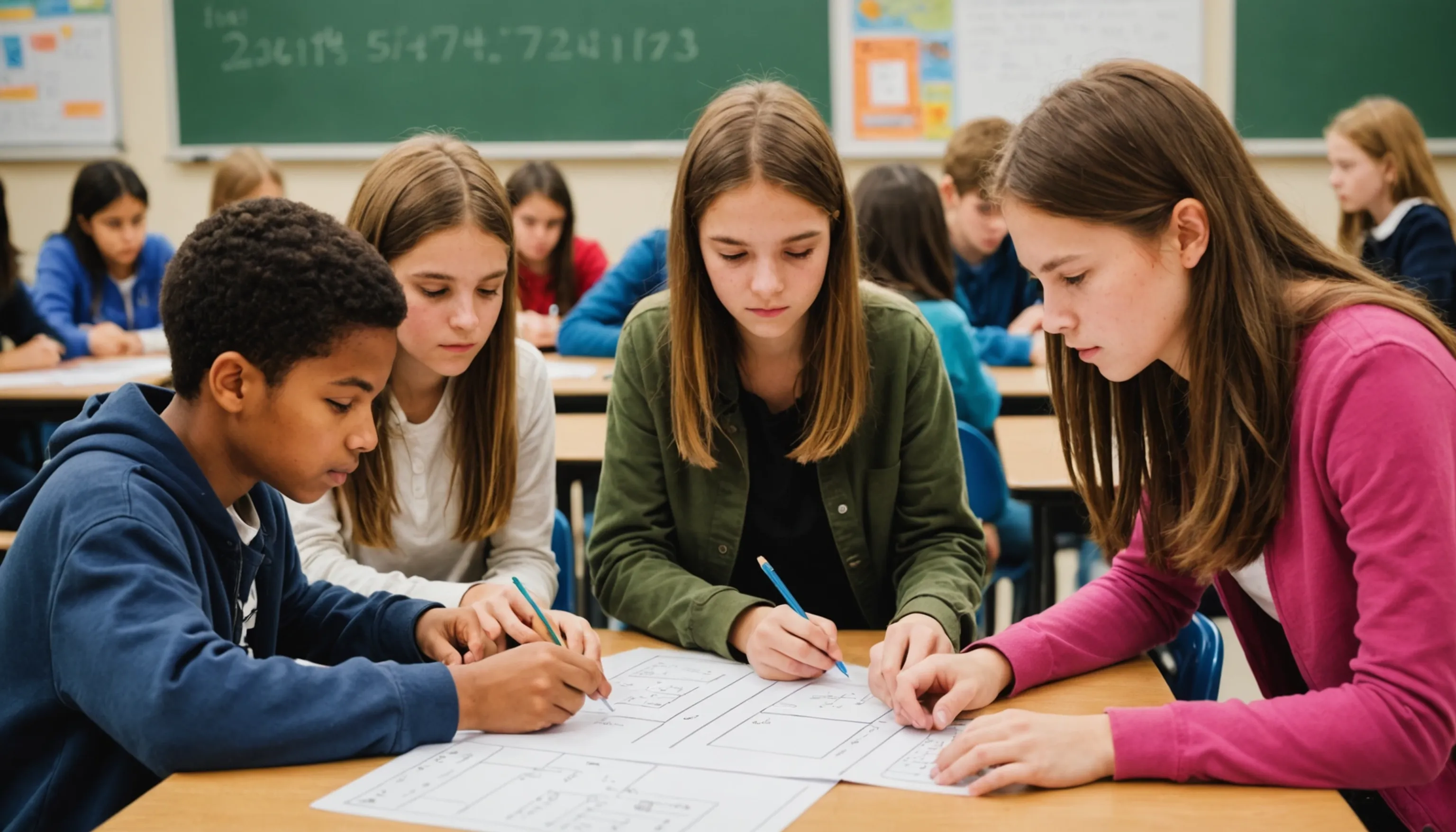 Teenagers engaging with math lessons through games