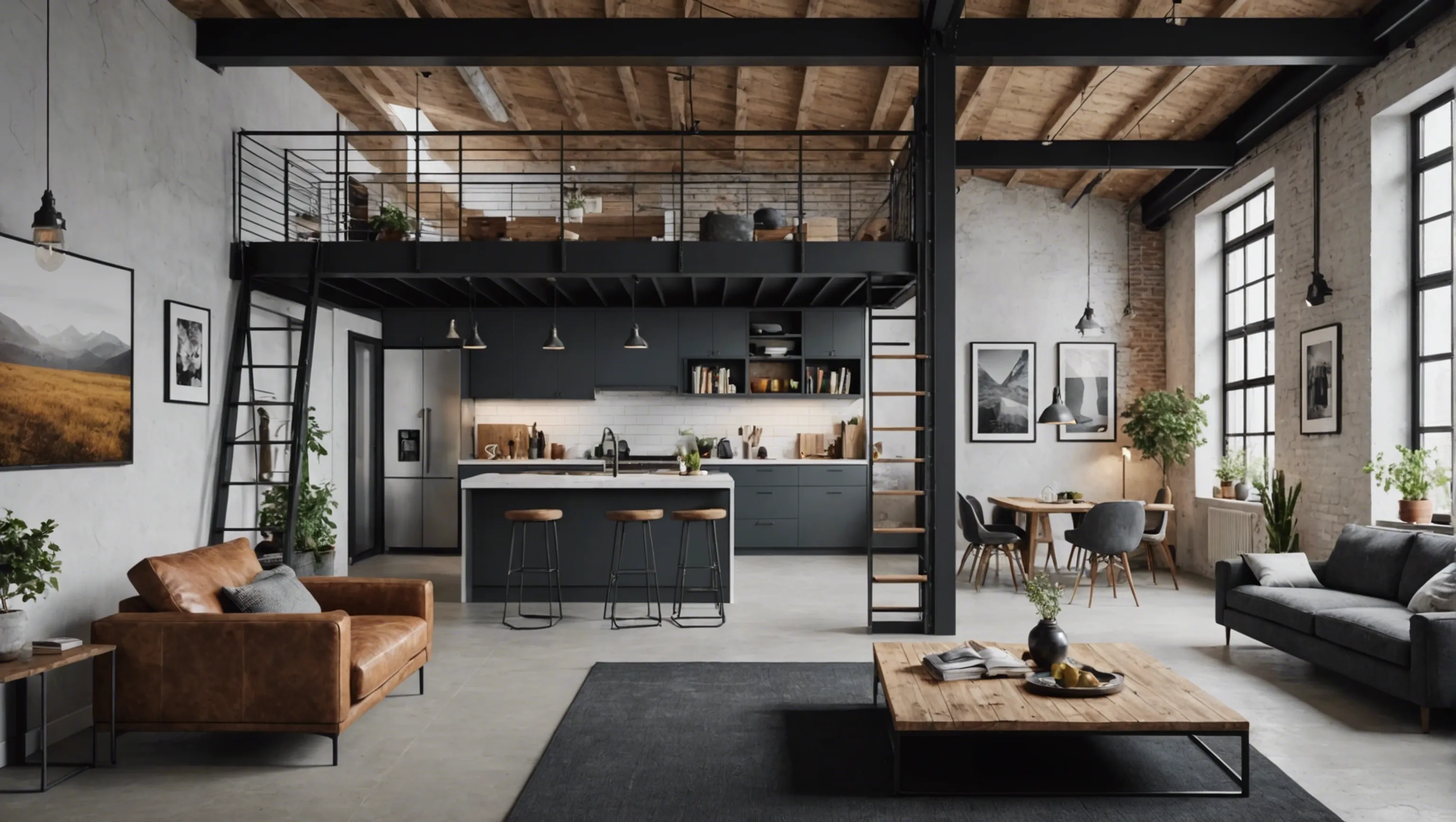 Aménagement et design d'un loft avec mezzanine