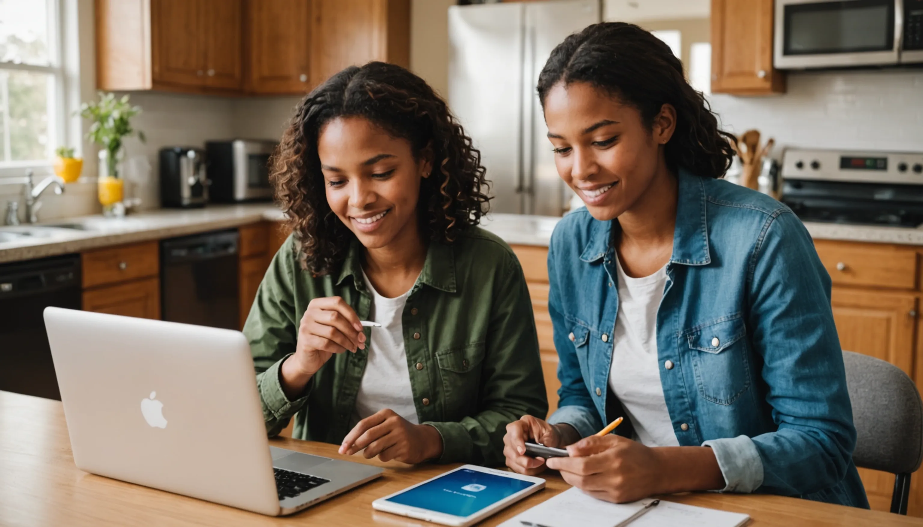 Parent teaching teenager about effective screen time for learning