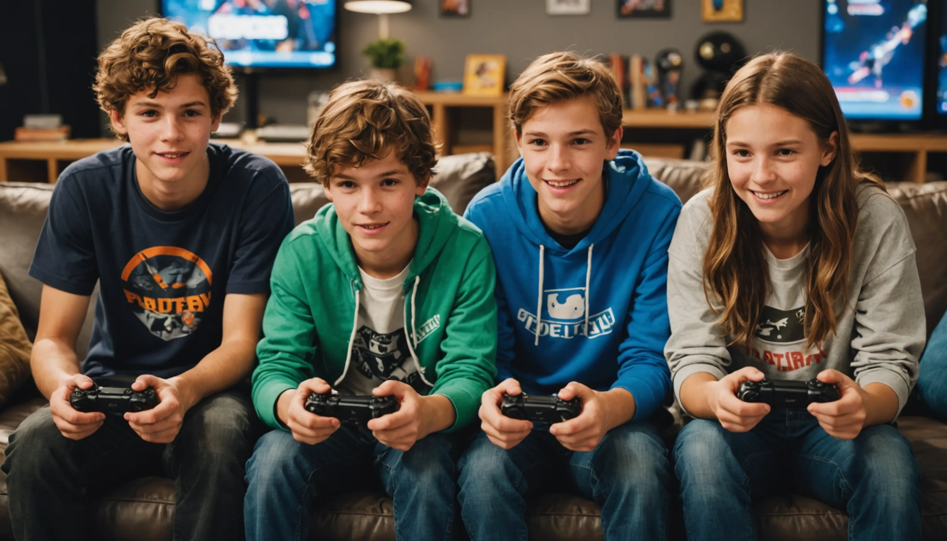 Teenagers playing video games to enhance creativity