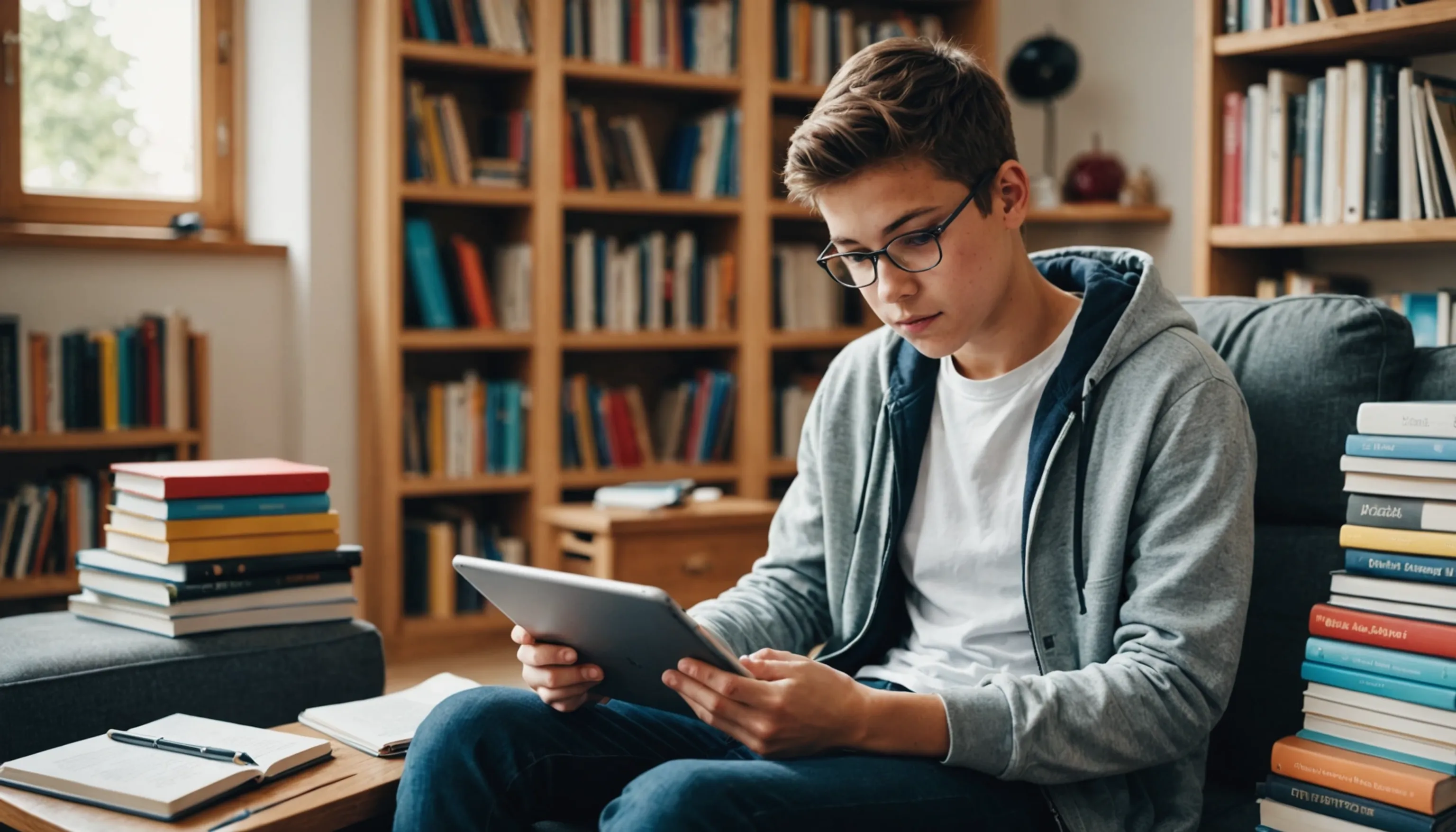 Teenager using educational apps for meaningful screen time