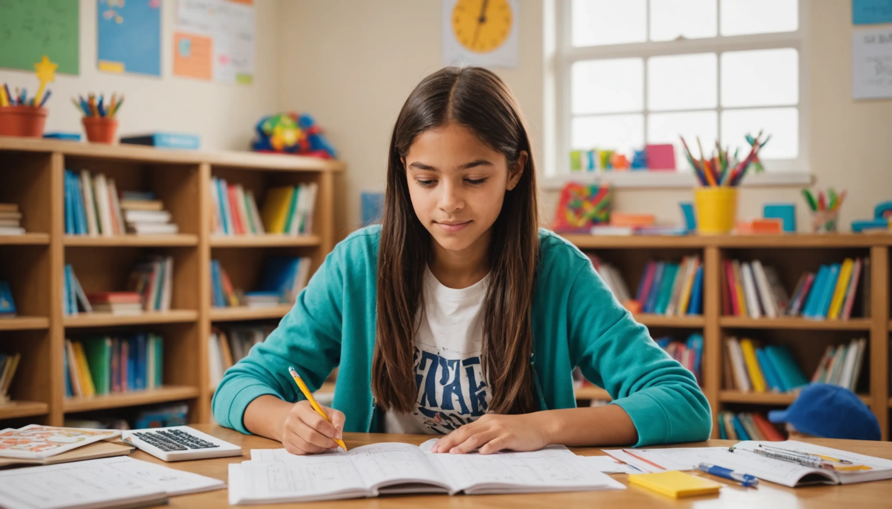 Teenager engaged in after school math enrichment activities