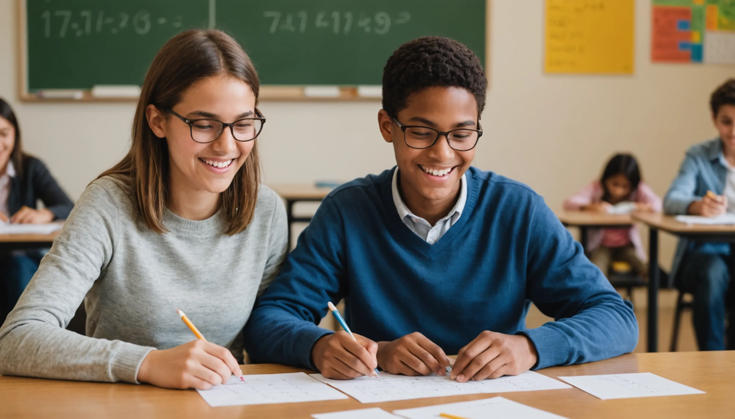 Teenager enjoying math activities with parents or teachers