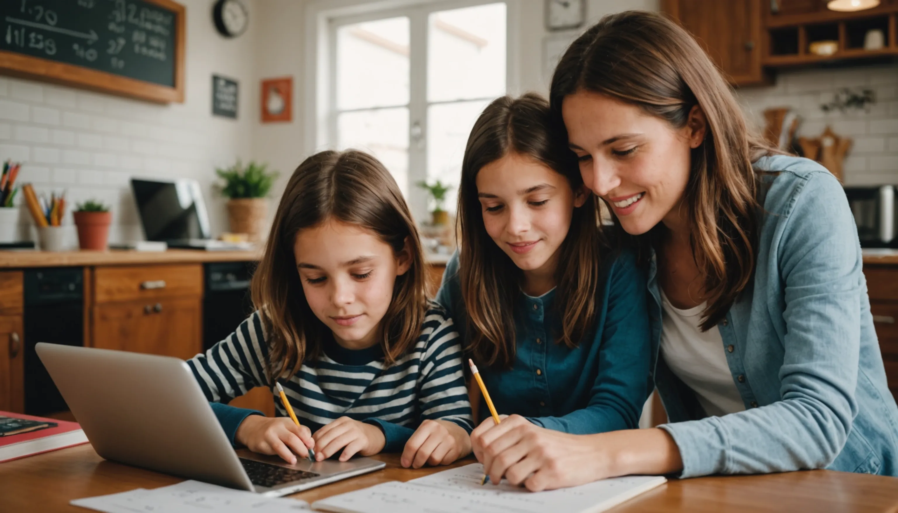 Parent teaching math to a teenager at home