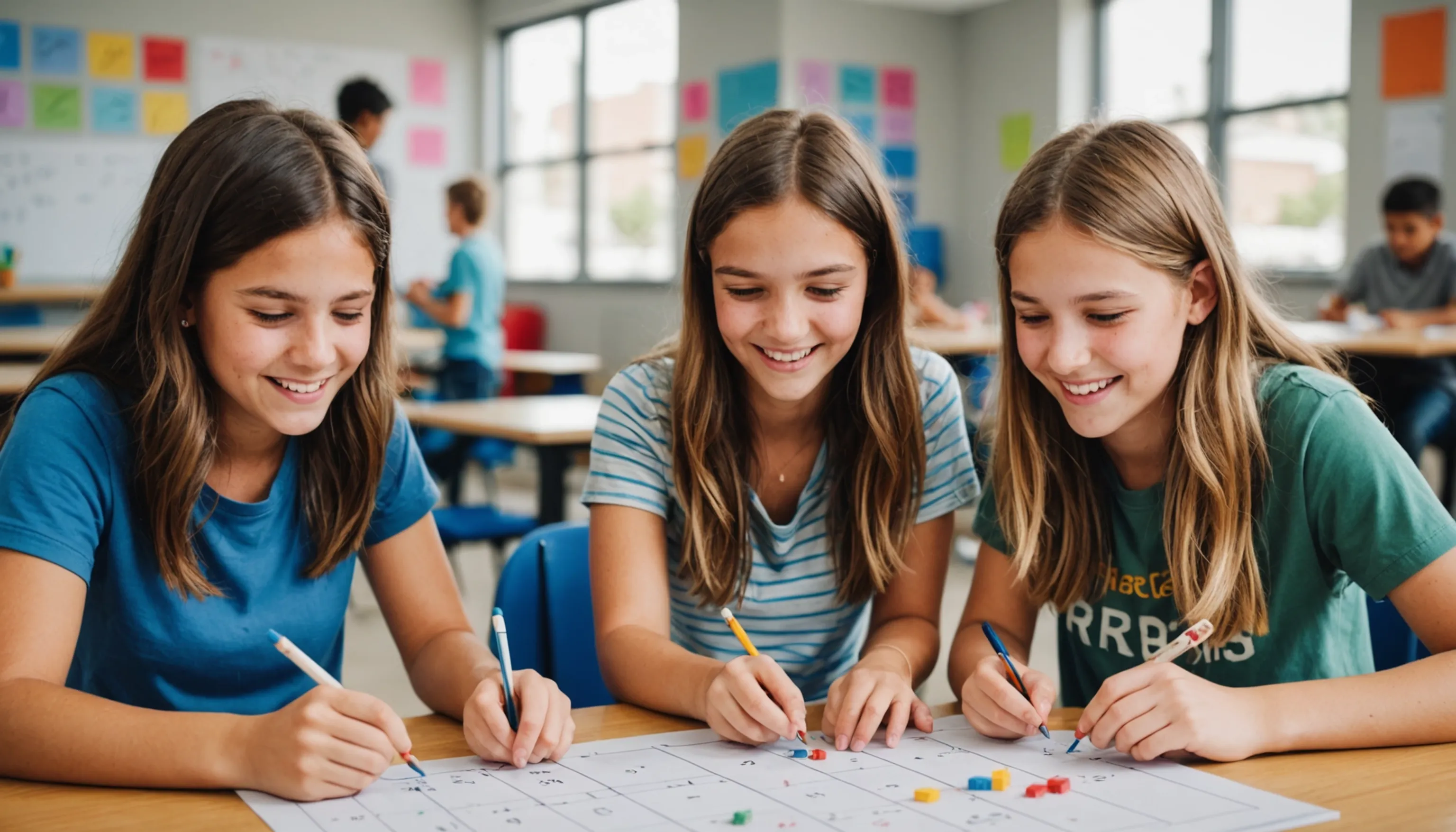 Teenagers enjoying engaging math games for learning