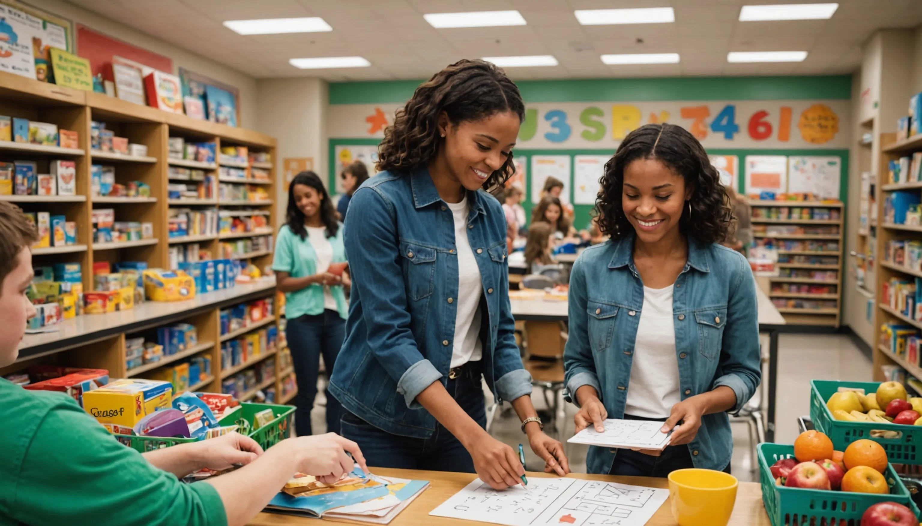 Students learning math through real-life examples in class