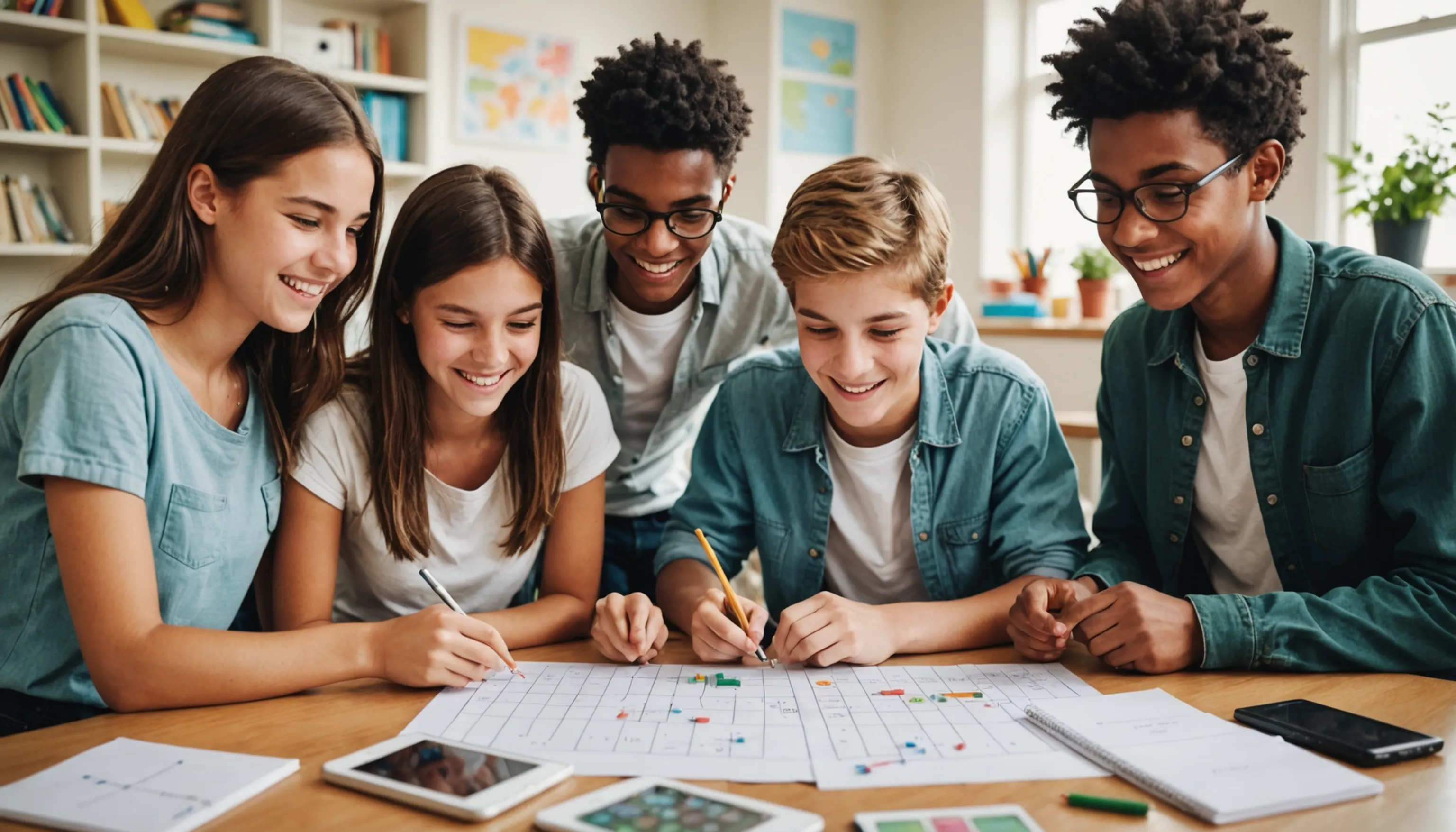 Teenagers enjoying fun mathematics games