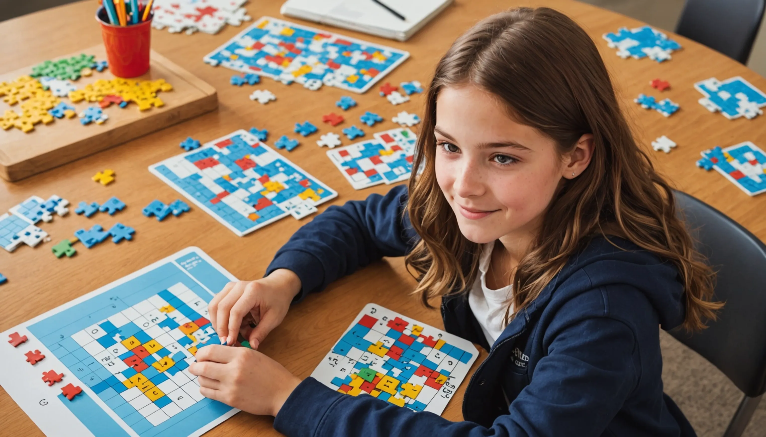 Teenager engaging with math through games and puzzles