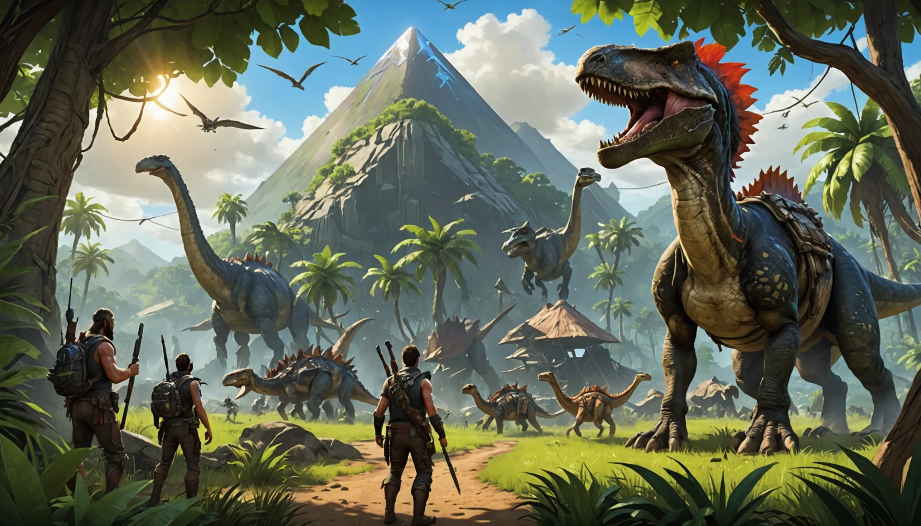 Ark: Survival Evolved gameplay featuring dinosaur taming and base building