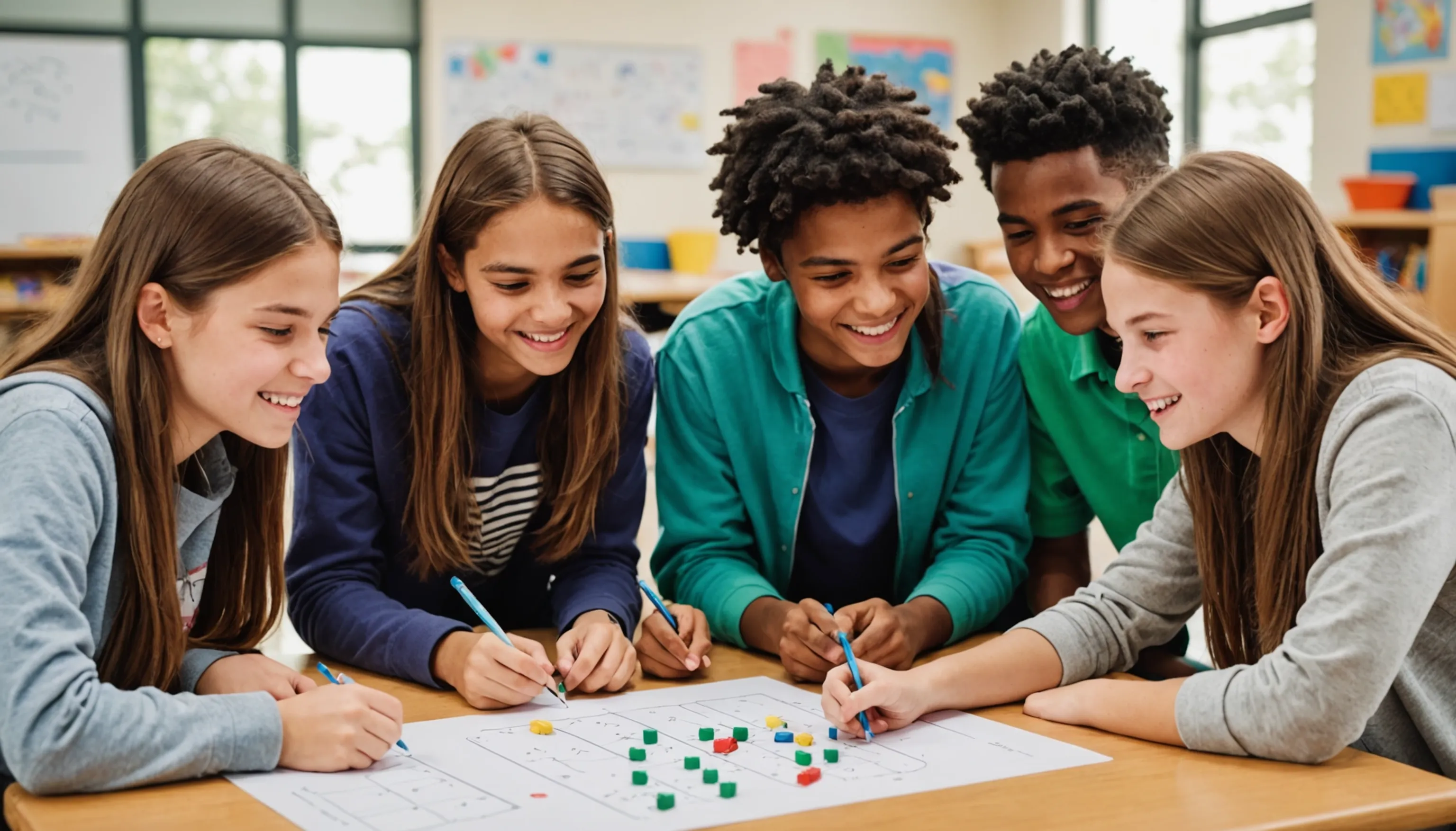 Teenagers playing engaging math games for learning