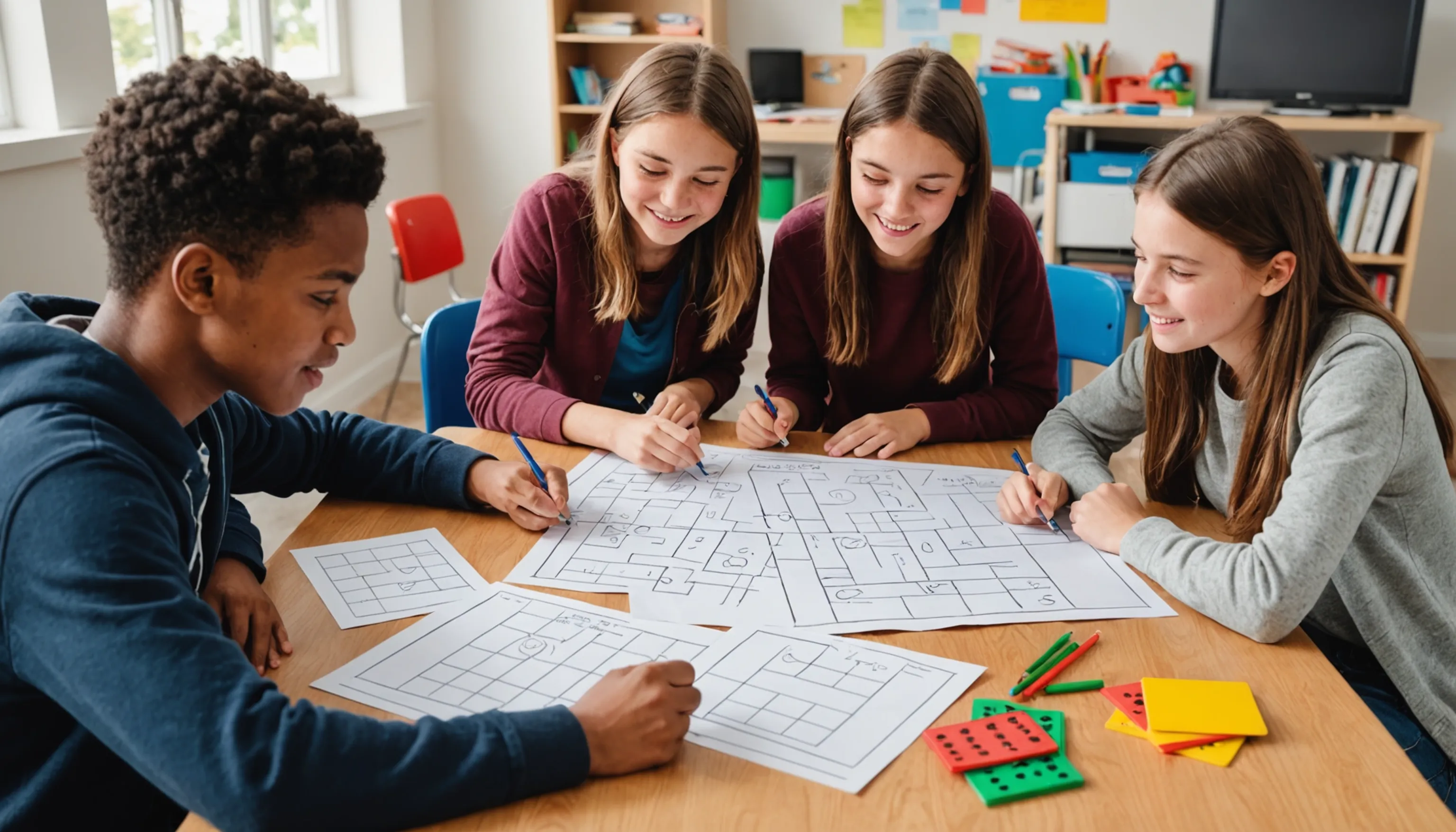 Teenagers engaging in challenging math games for free