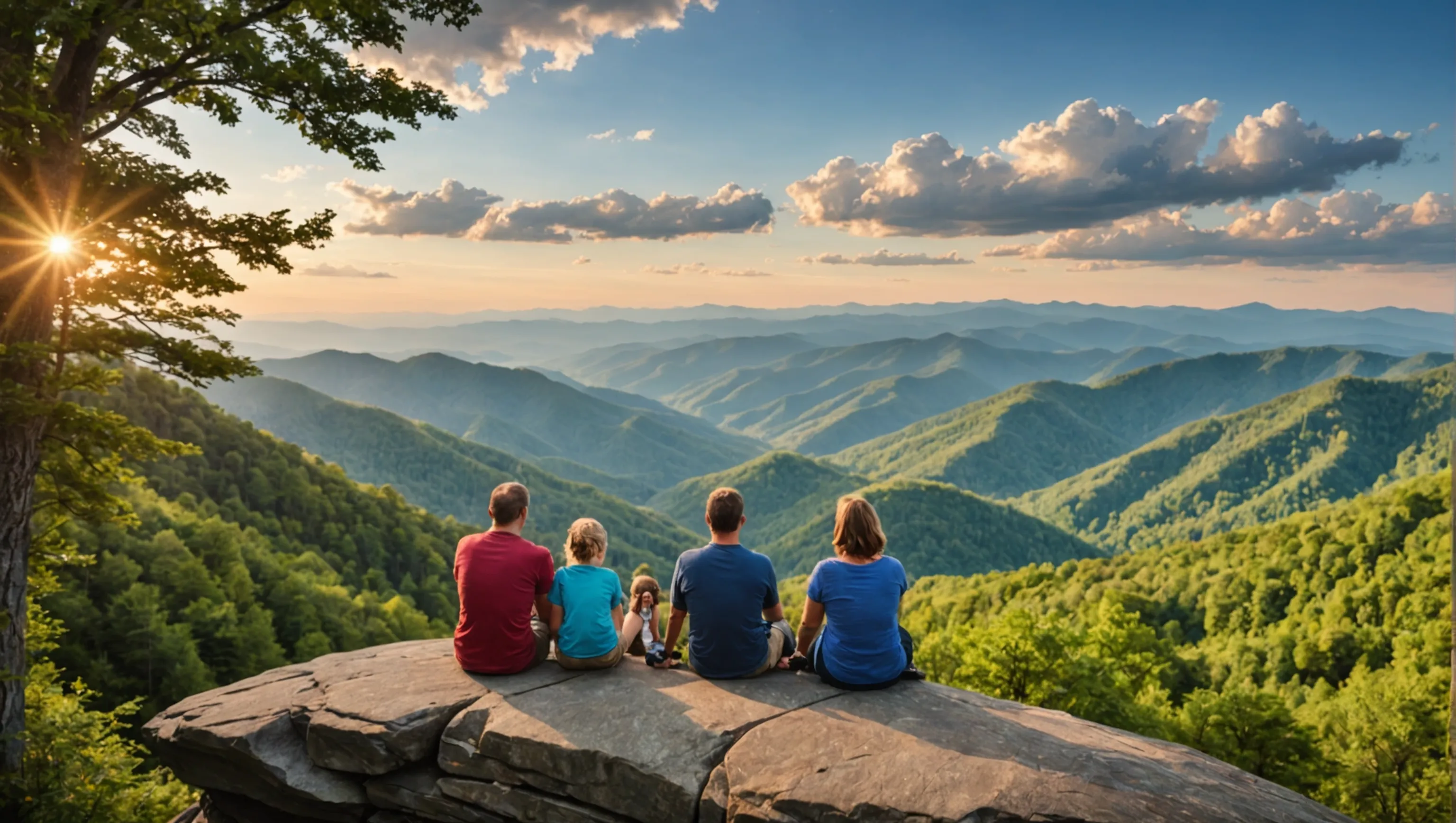 Families at viewpoints in the Great Smoky Mountains