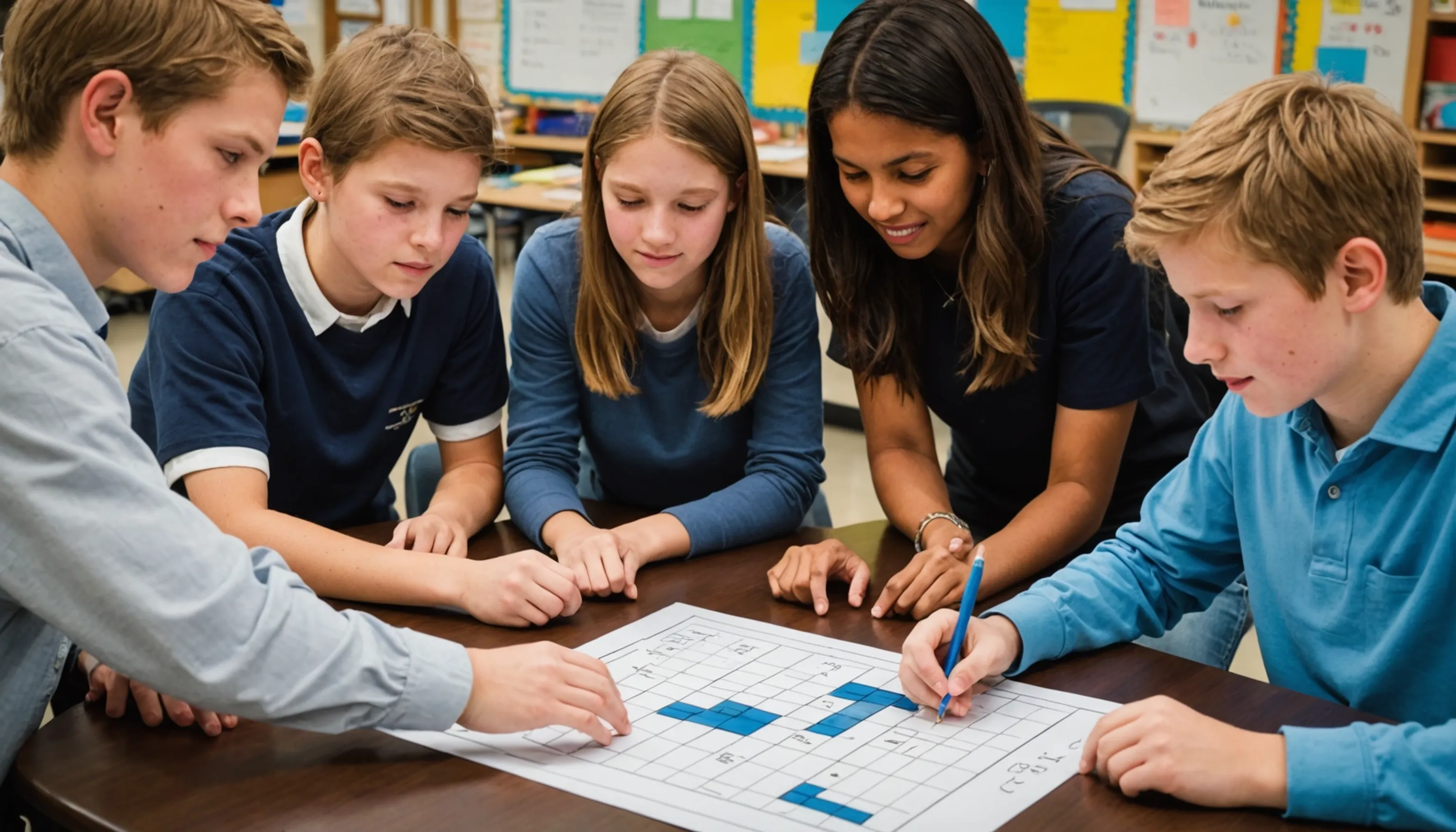 Students collaborating in a math game