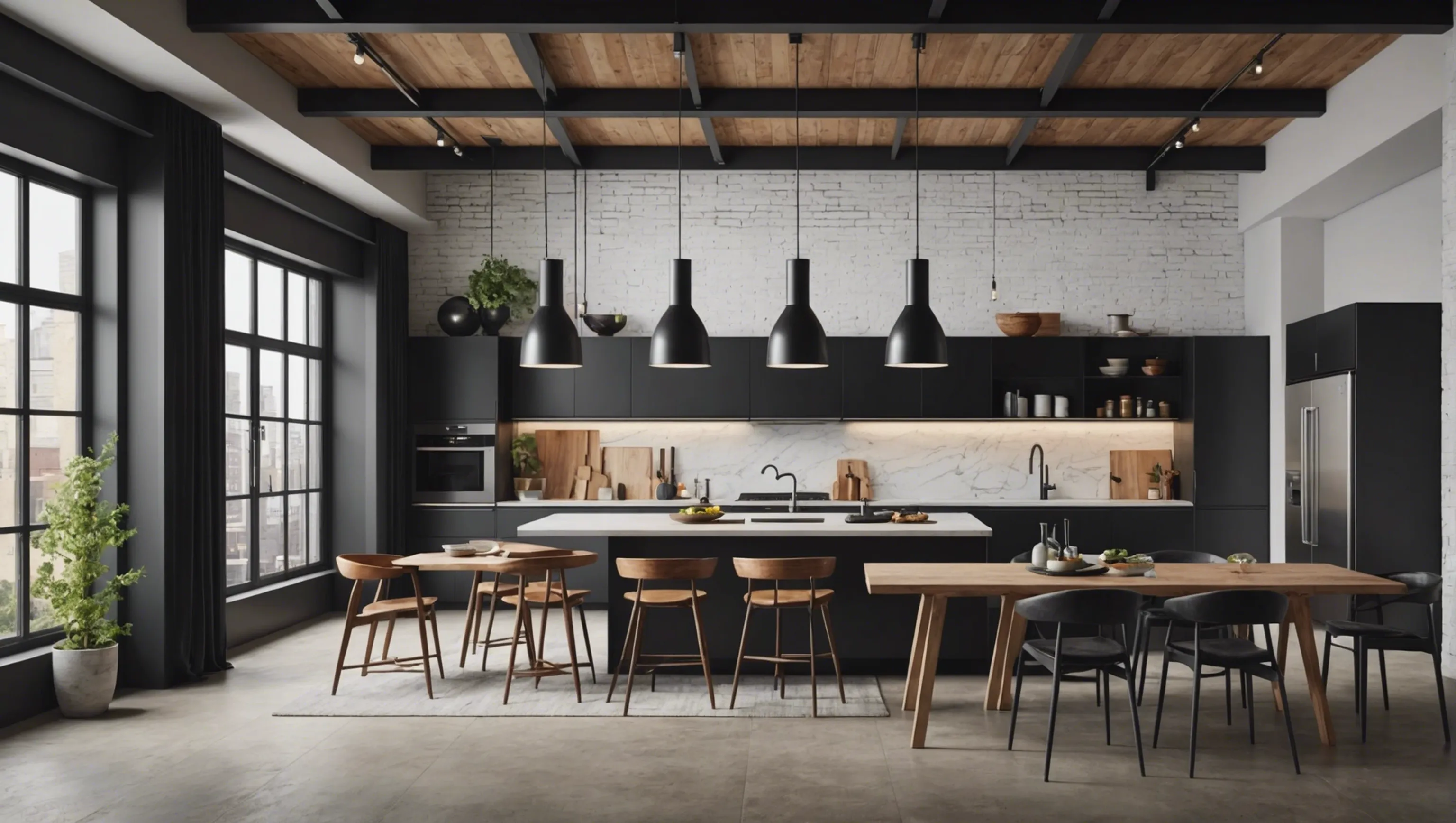 Style de vie contemporain avec un loft et une cuisine ouverte