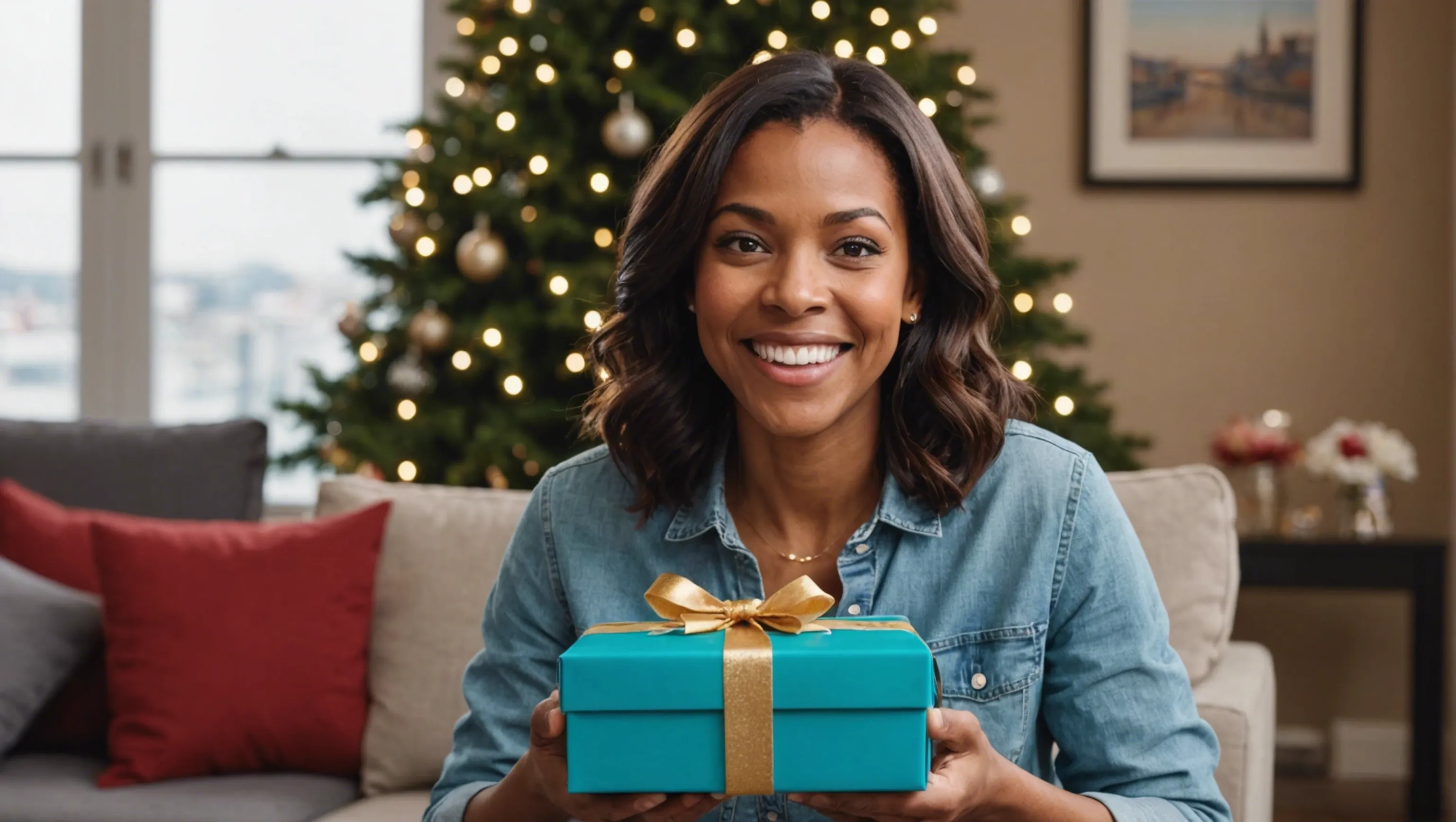 Illustration montrant une personne recevant une box cadeau personnalisée avec surprise et émotion