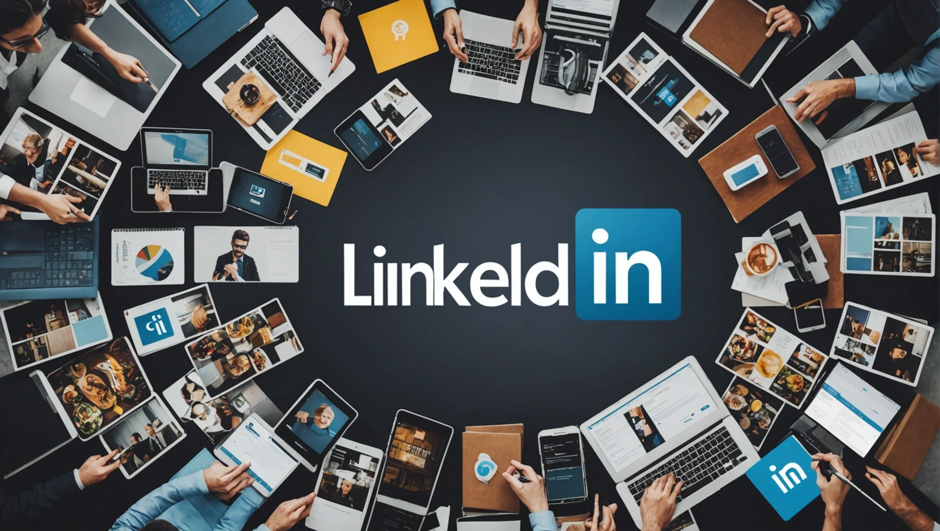 LinkedIn-Logo mit Unternehmensprofilen im Hintergrund