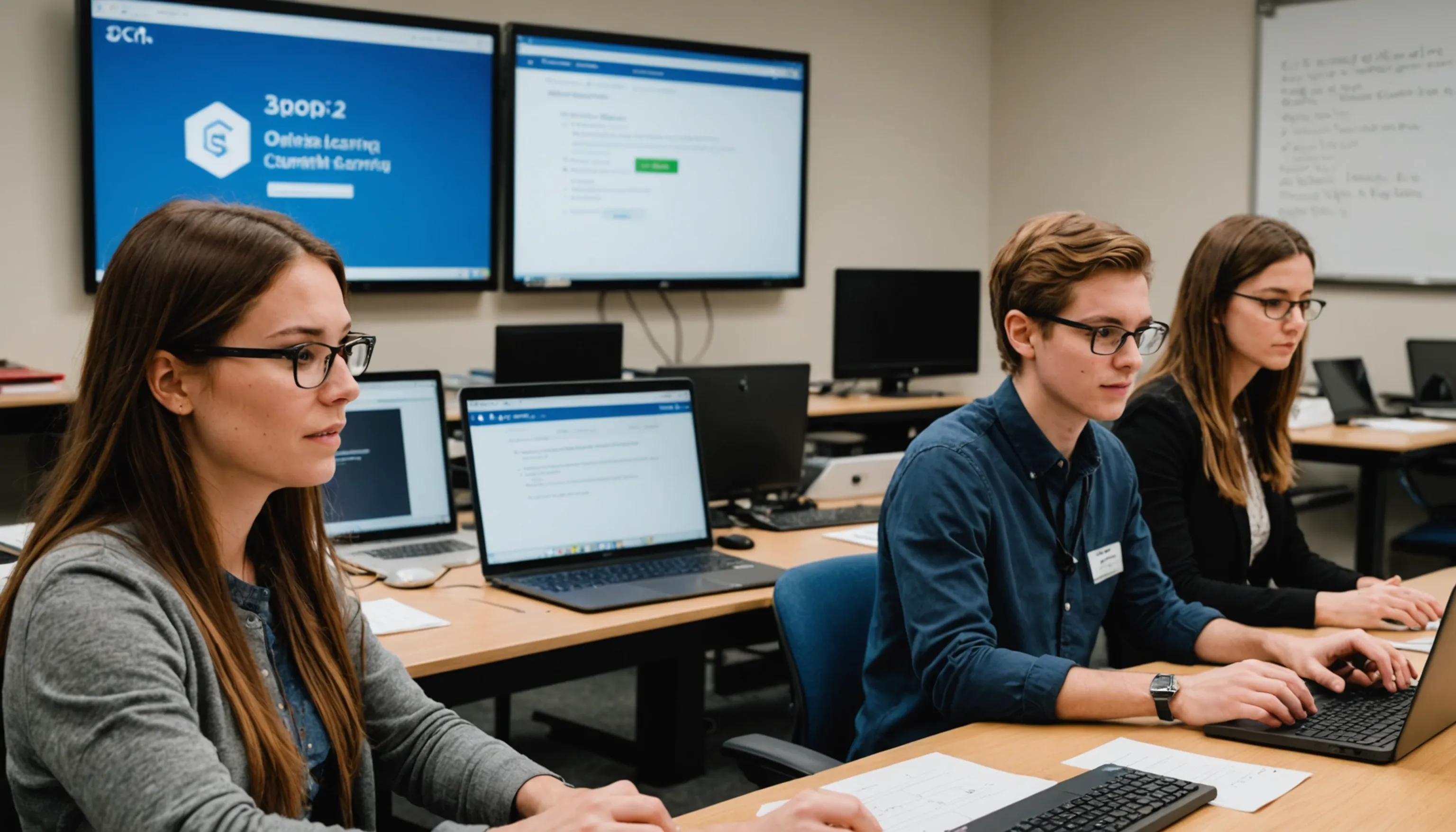 Students participating in online math courses for flexible learning