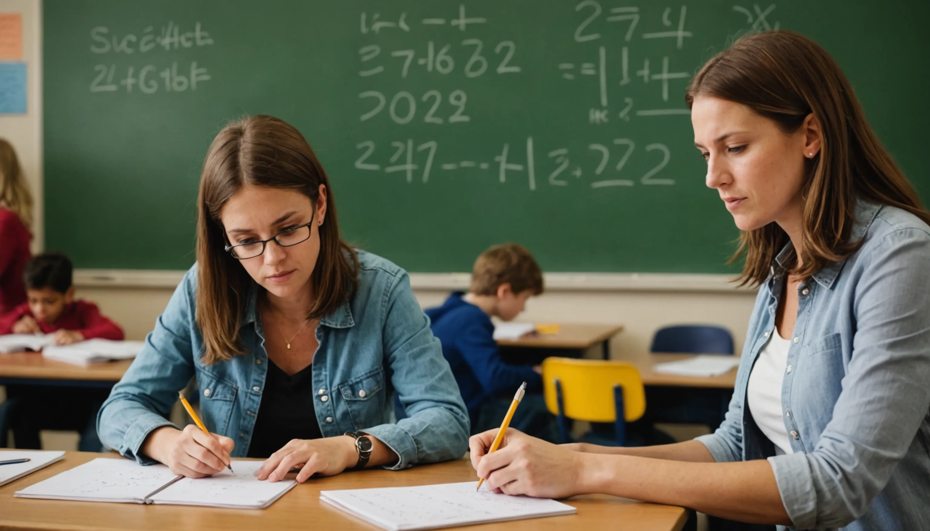 Parent or teacher helping a teenager overcome math phobia