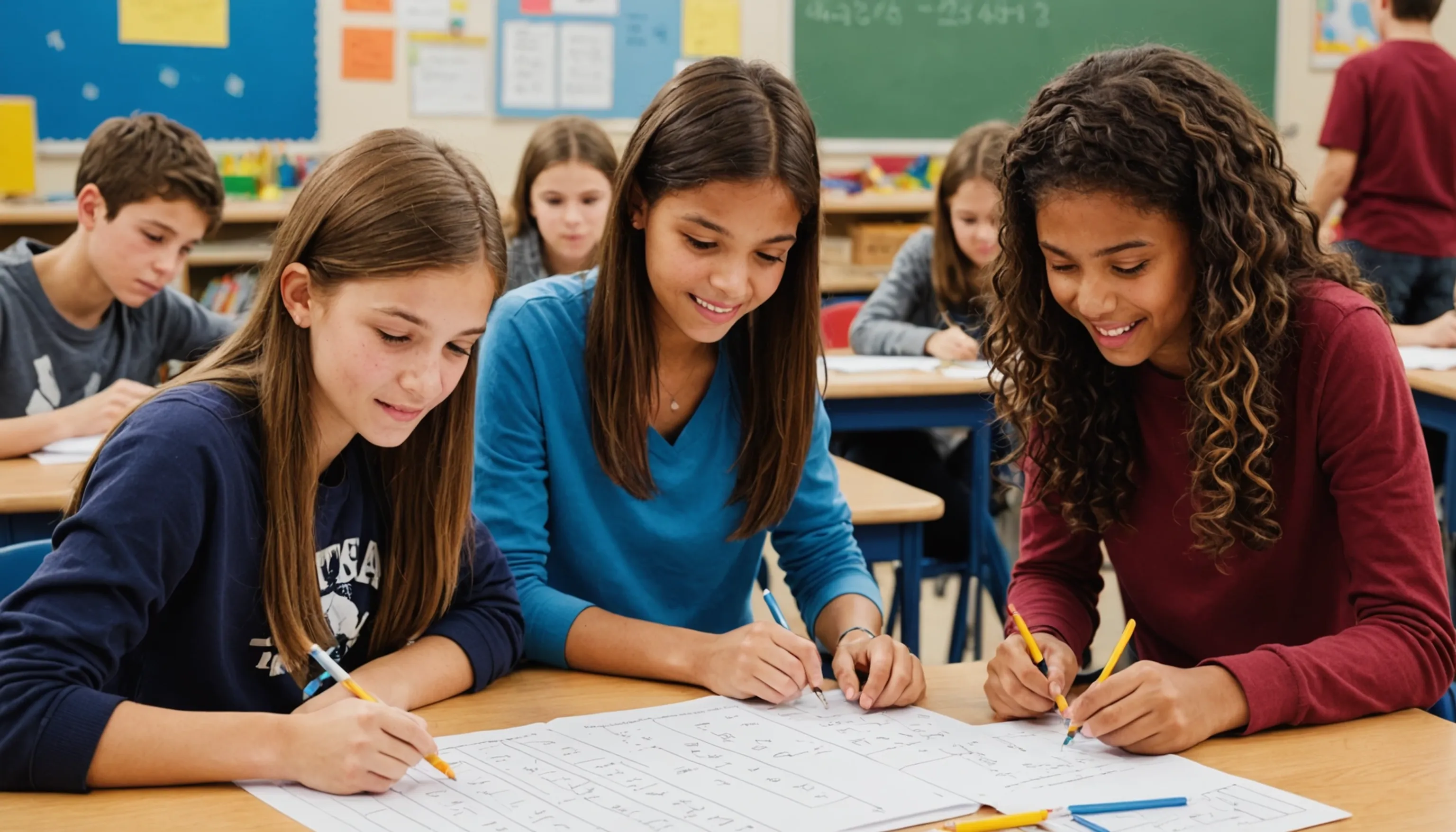 Teenagers engaged in after-school math activities and games