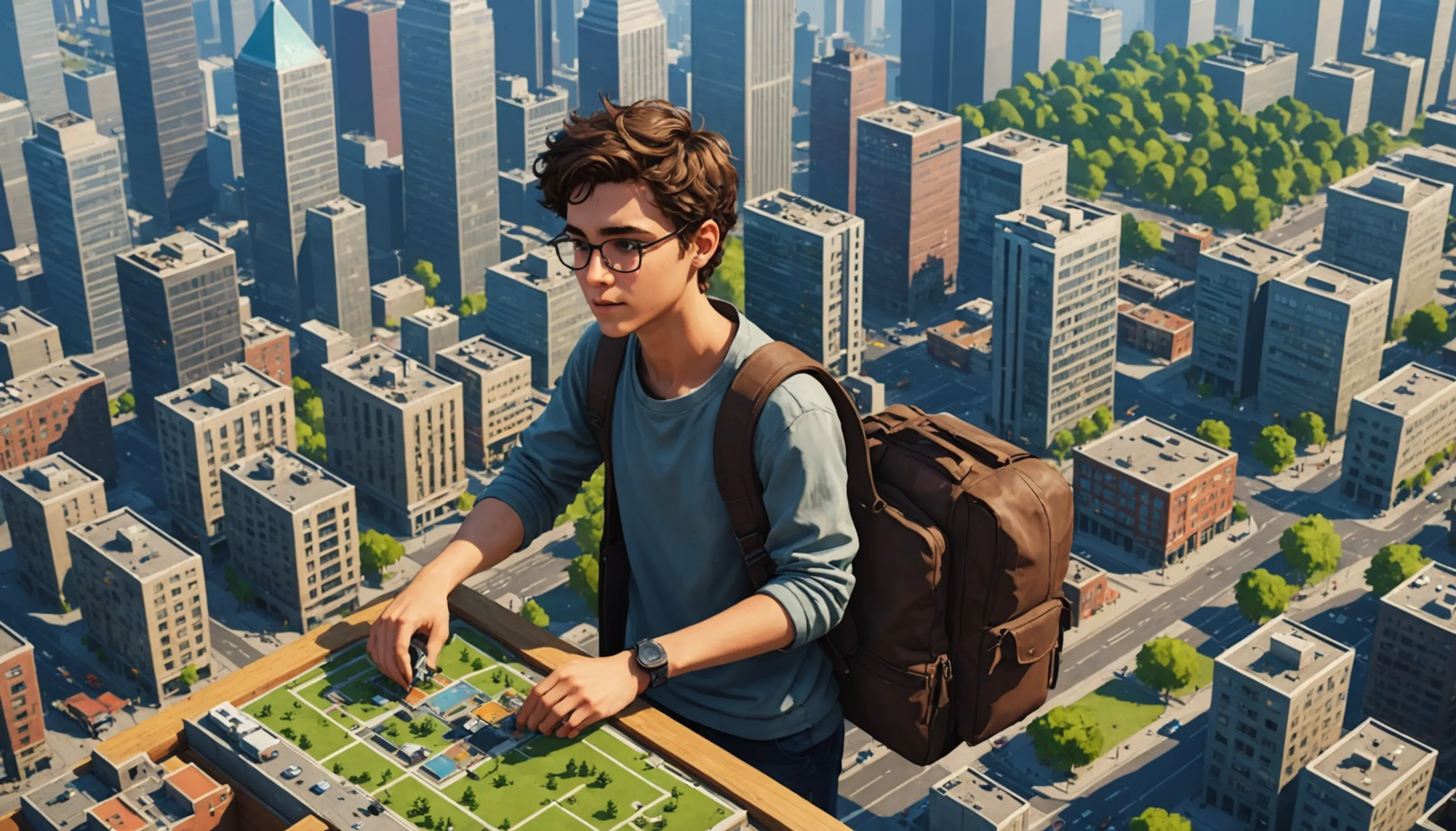 Teenager playing city-building games with complex economies