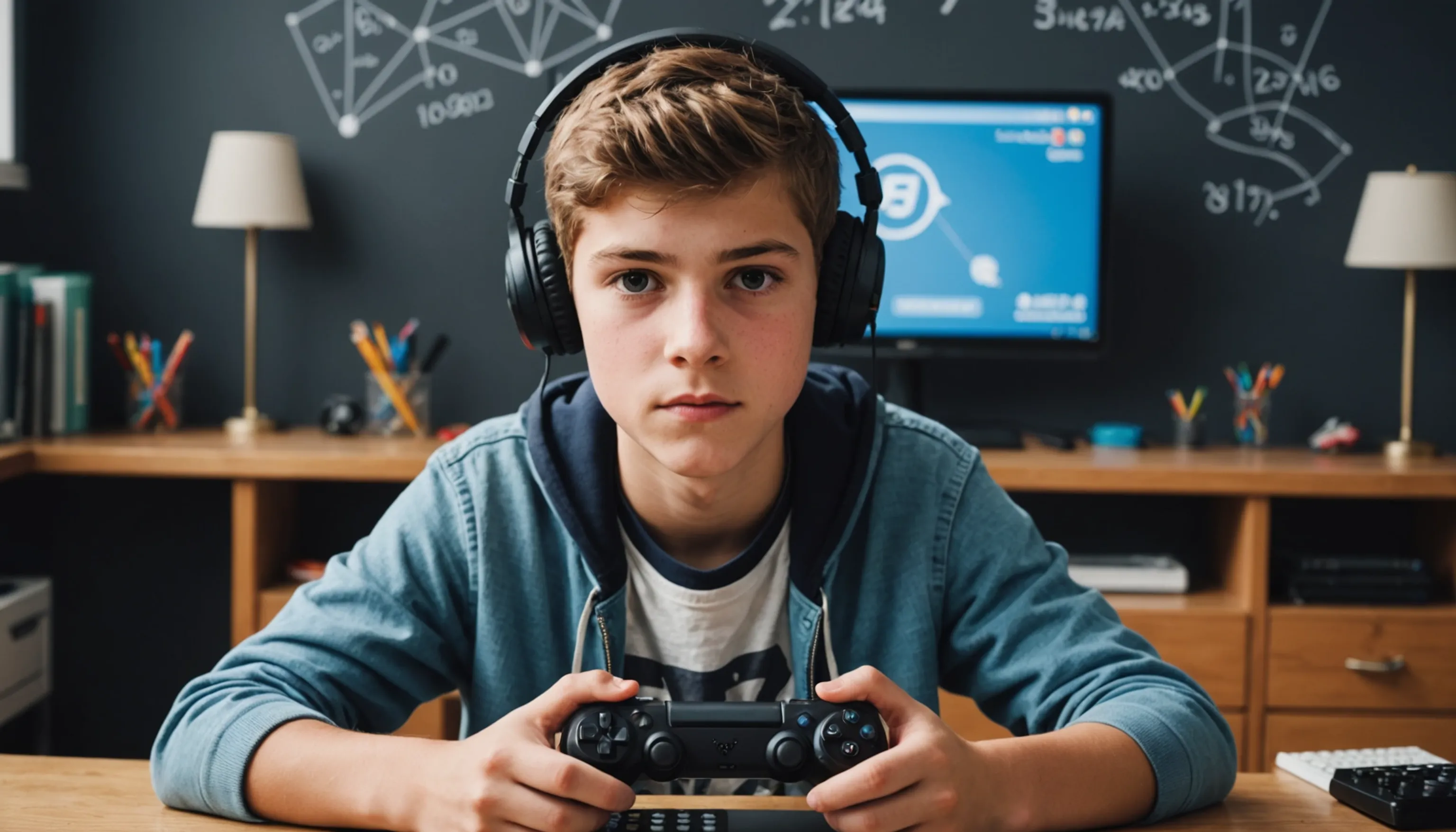 Teenager engaging with video games that involve hidden math concepts