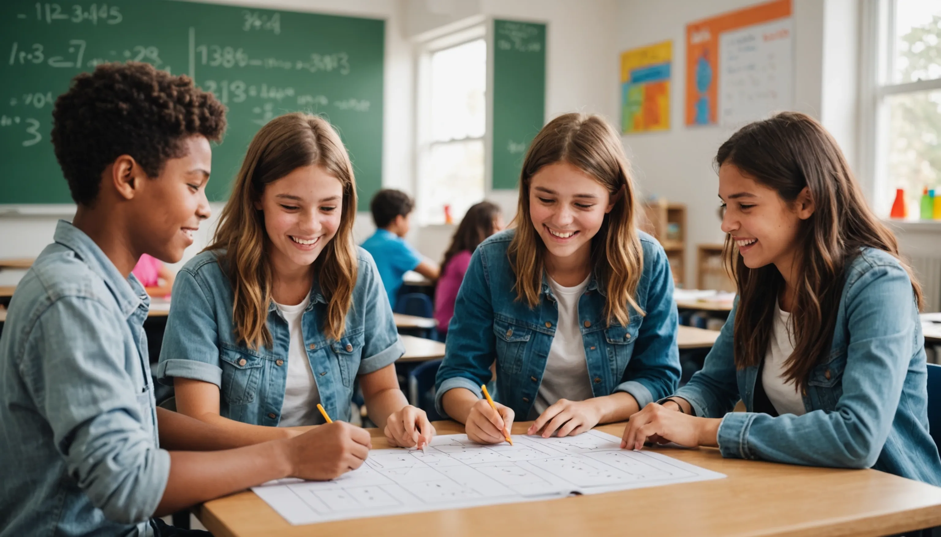 Teenagers engaging with free math learning games