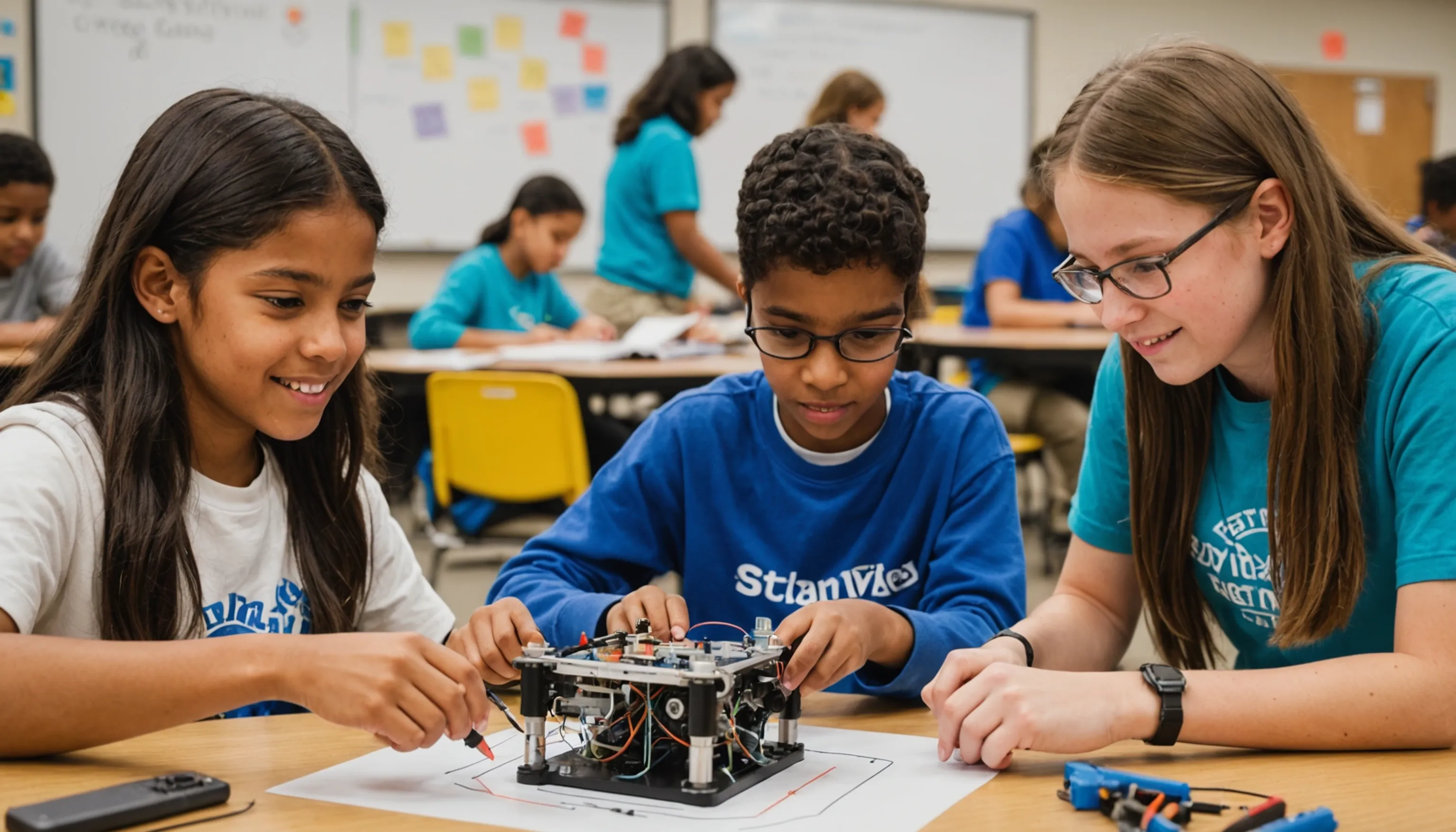 Middle school students engaged in STEM learning activities