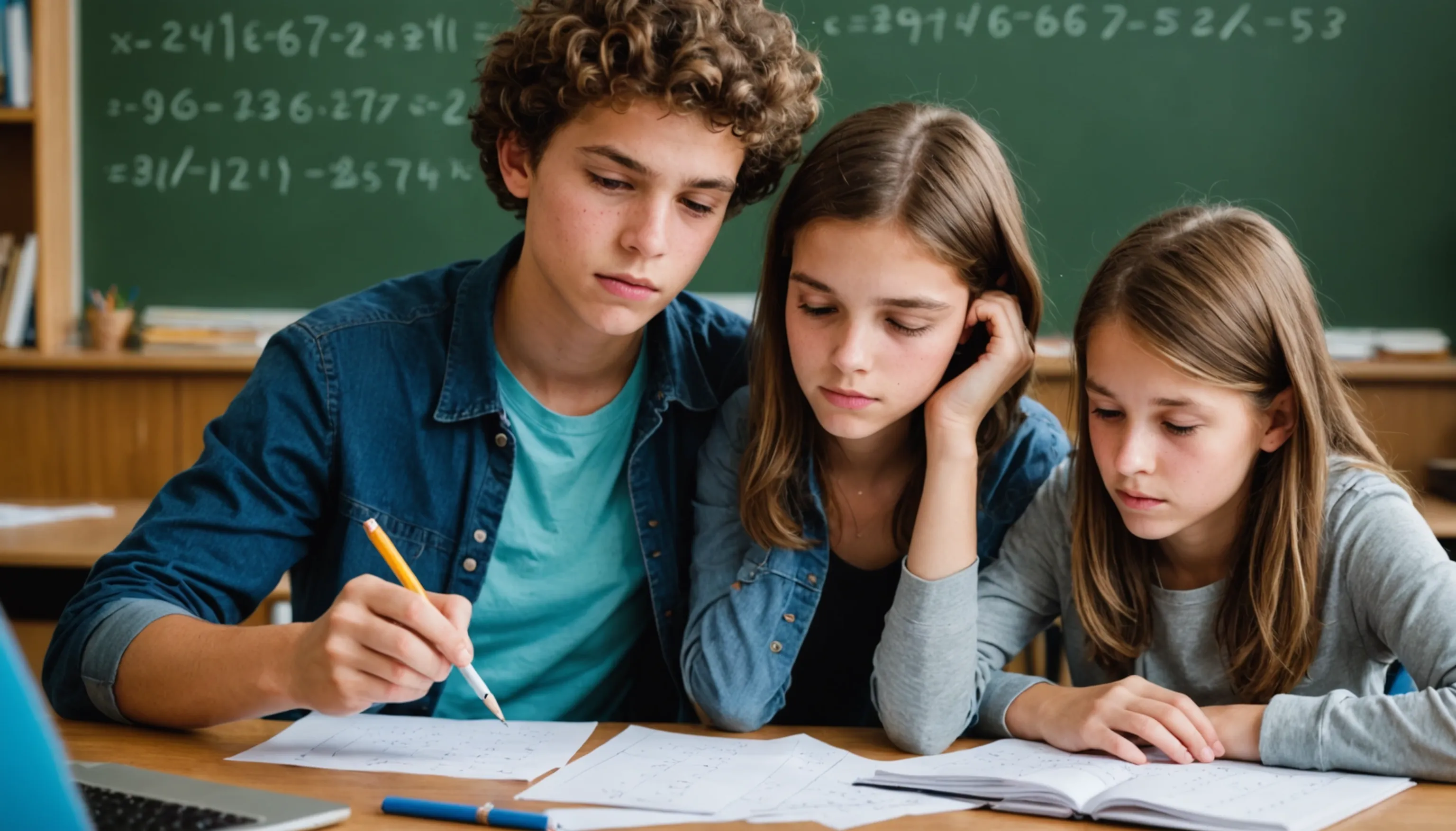 Teenagers overcoming math anxiety with parental and teacher support