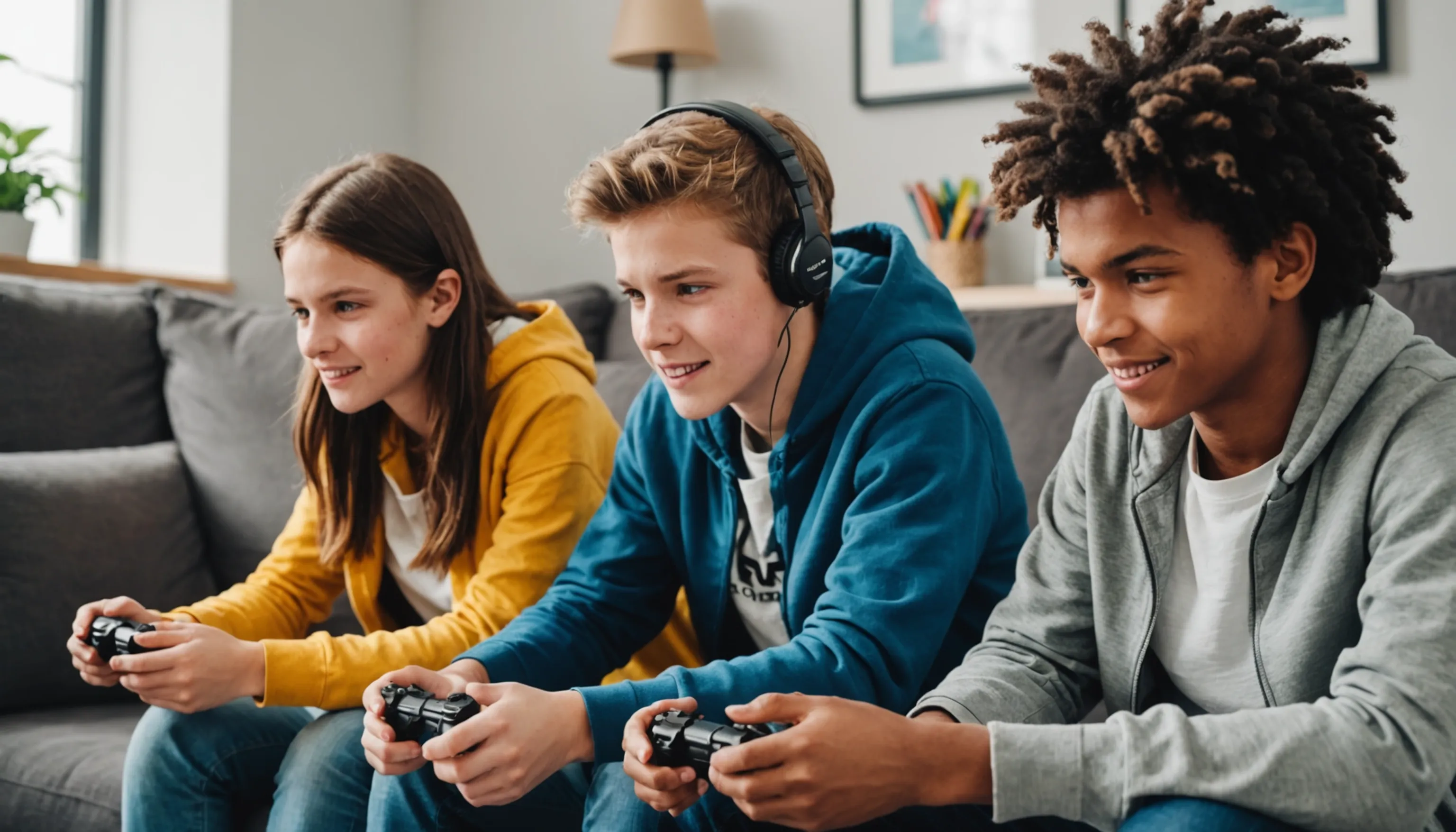 Teenagers engaging in video games that enhance learning and cognitive skills