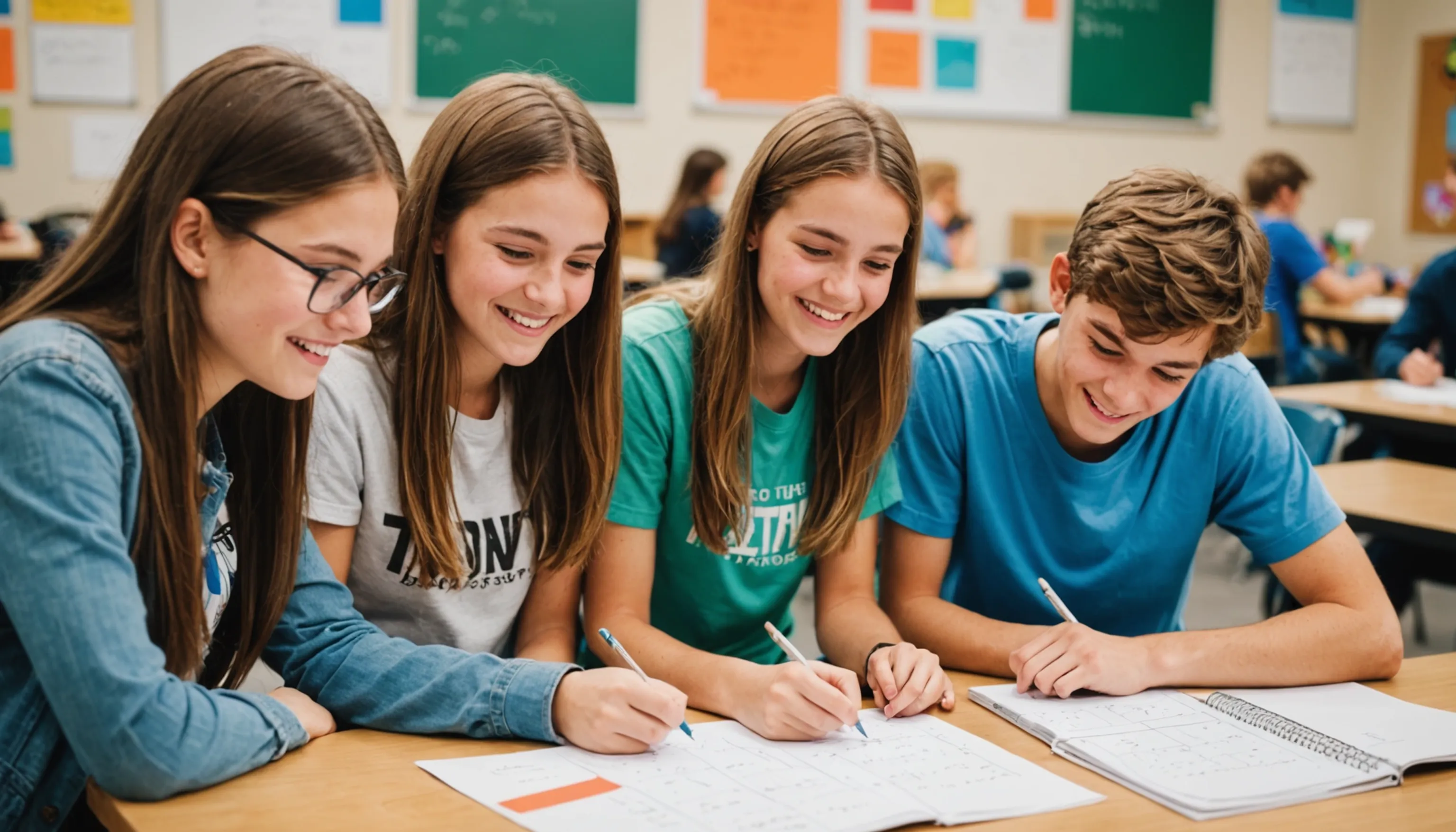 Teenagers enjoying fun math activities like games and projects