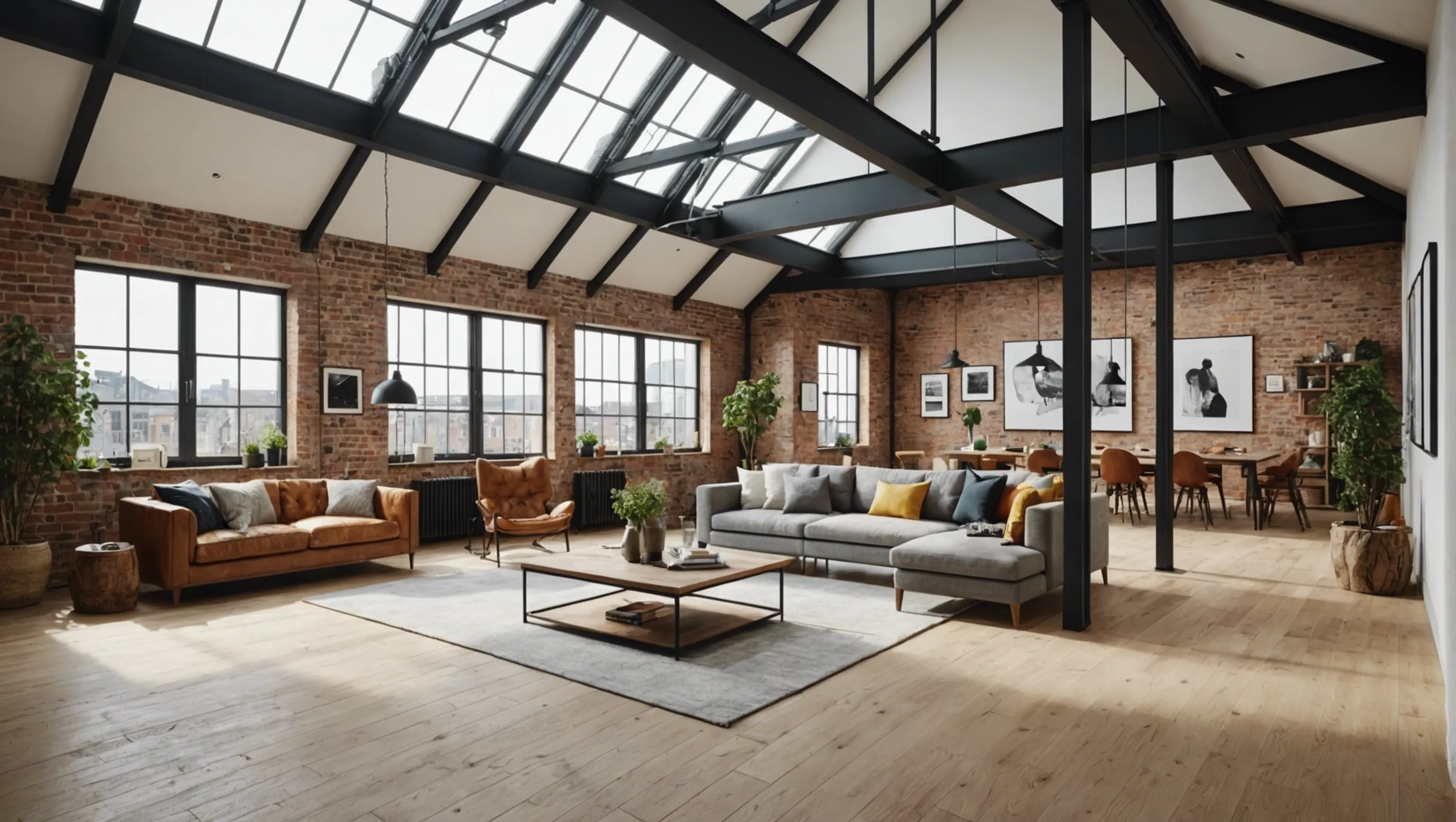 Espace ouvert et lumineux dans un loft avec style loft londonien