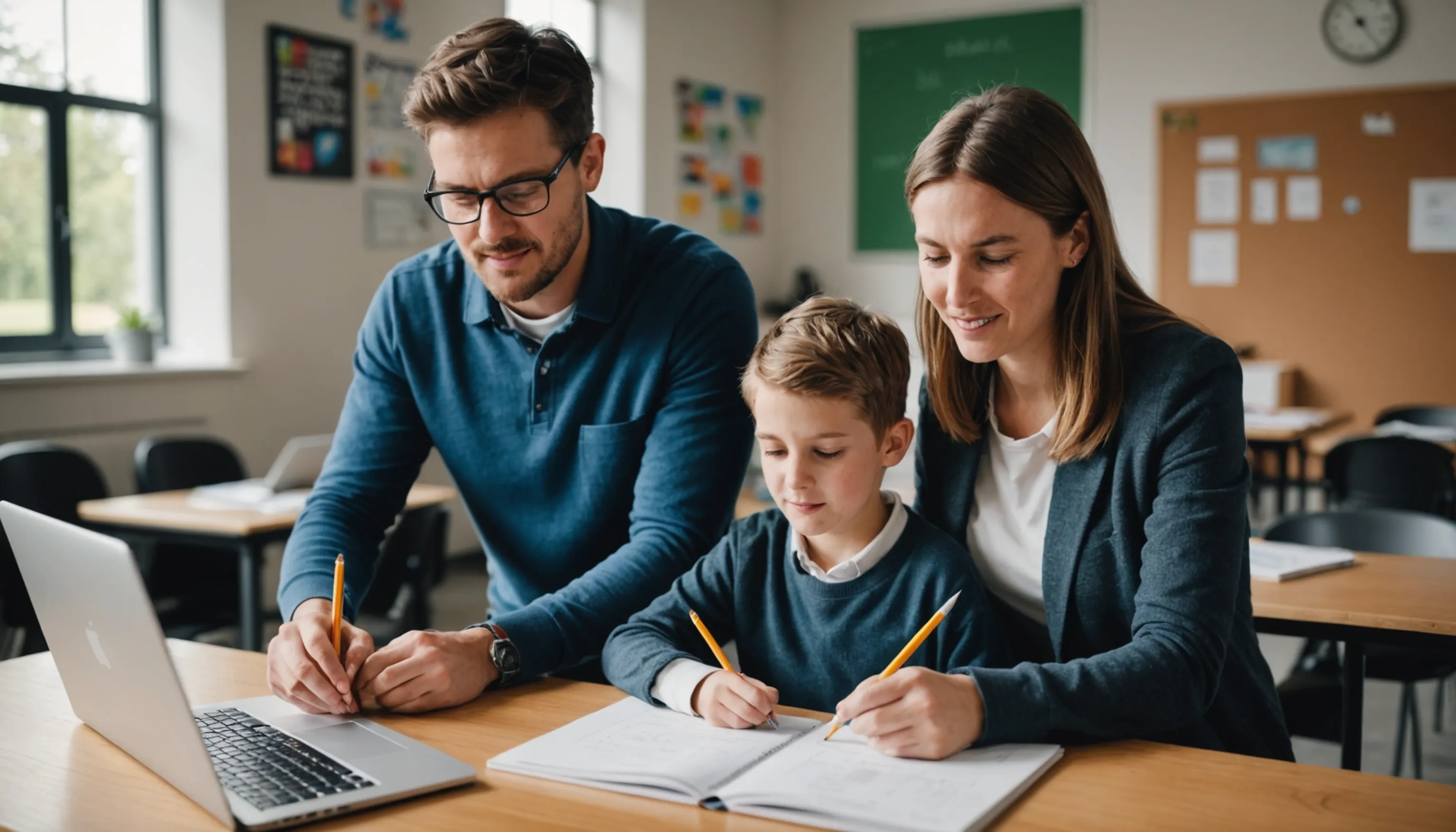 Parent or teacher managing screen time with educational tools for teenagers