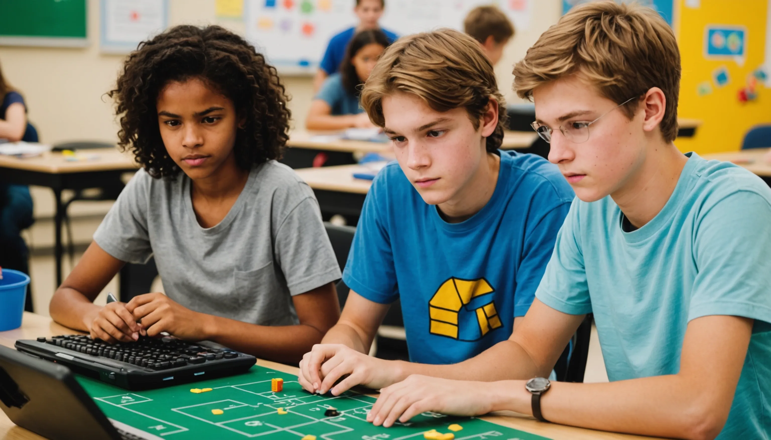 Teenagers enjoying competitive math games similar to video games