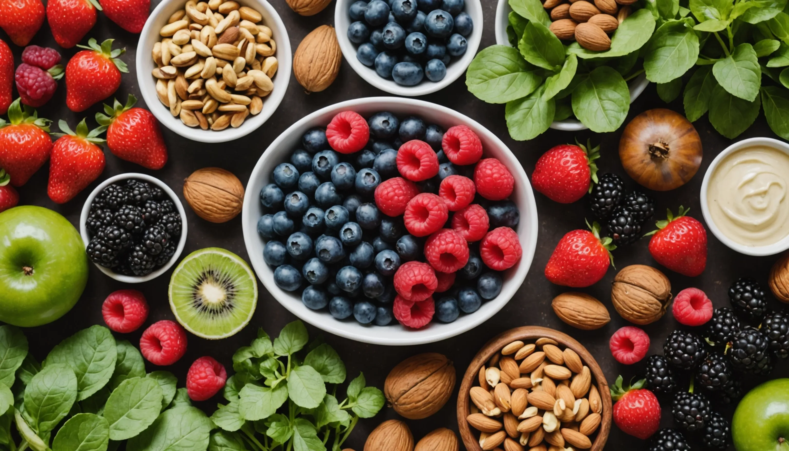 Antioxidant-rich foods for brain health including berries and leafy greens